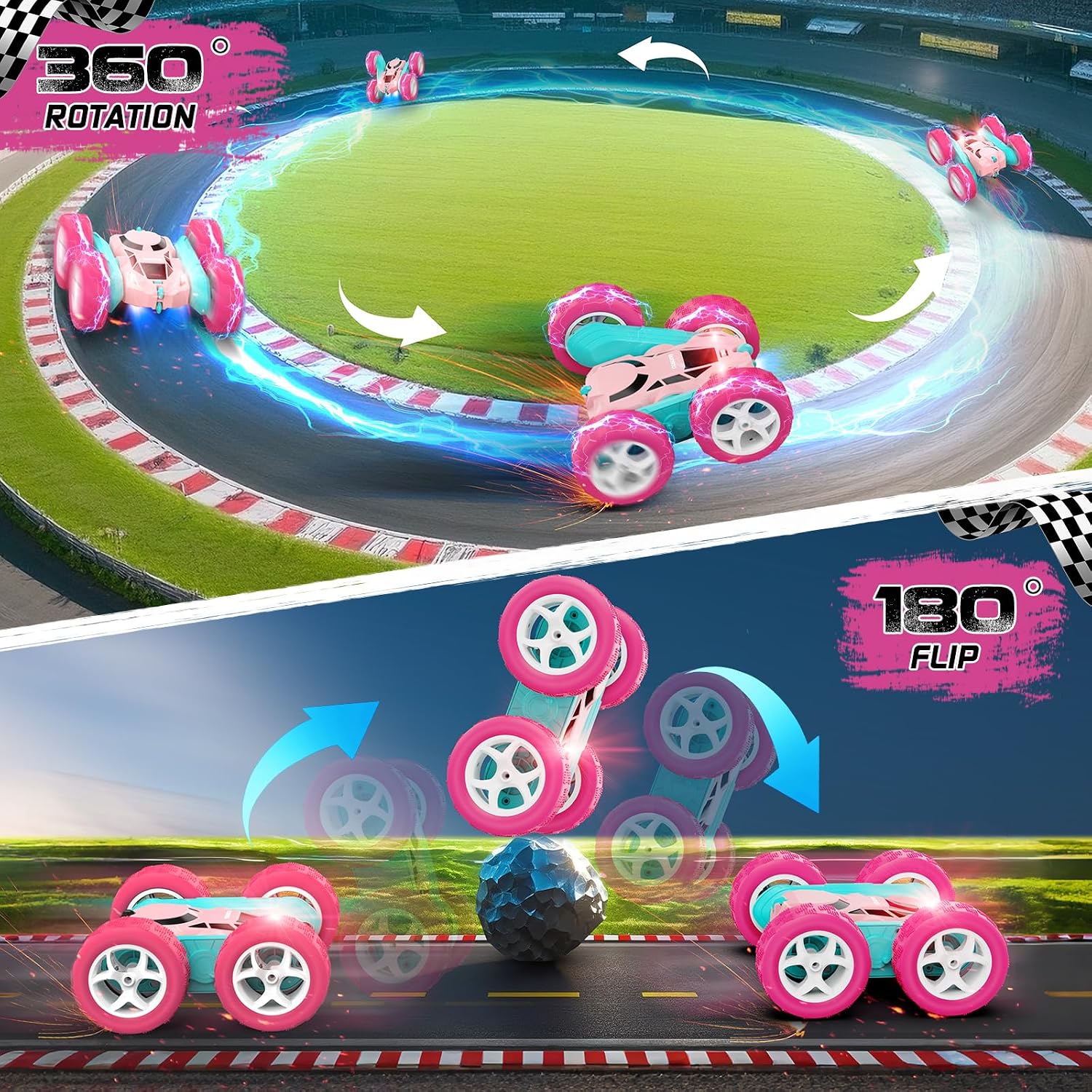 Thumbnail 4 de cosone Rosa ferngesteuertes Auto – 4WD RC Stunt-Car mit LED, 2Modul-Akkus, Anti-Interferenz, 2,4 GHz