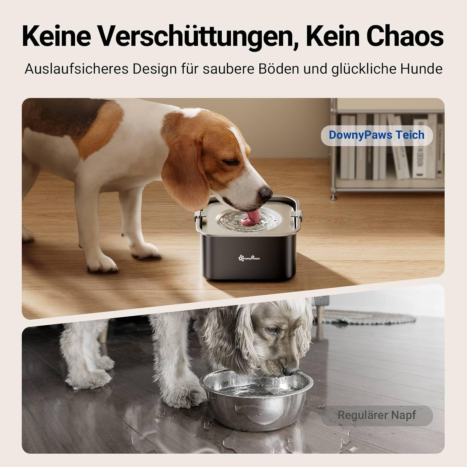 Detalle de DownyPaws Wassernapf für kleine & mittlere Hunde (ohne Sabbern), 3 L, 304 Edelstahl – Anti-Tropf, schwarz