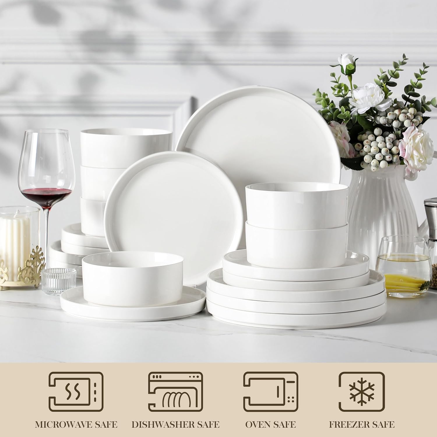 Detalle de MALACASA 18 Pieces Porcelain Dinnerware Set (Series LEAH) for 6