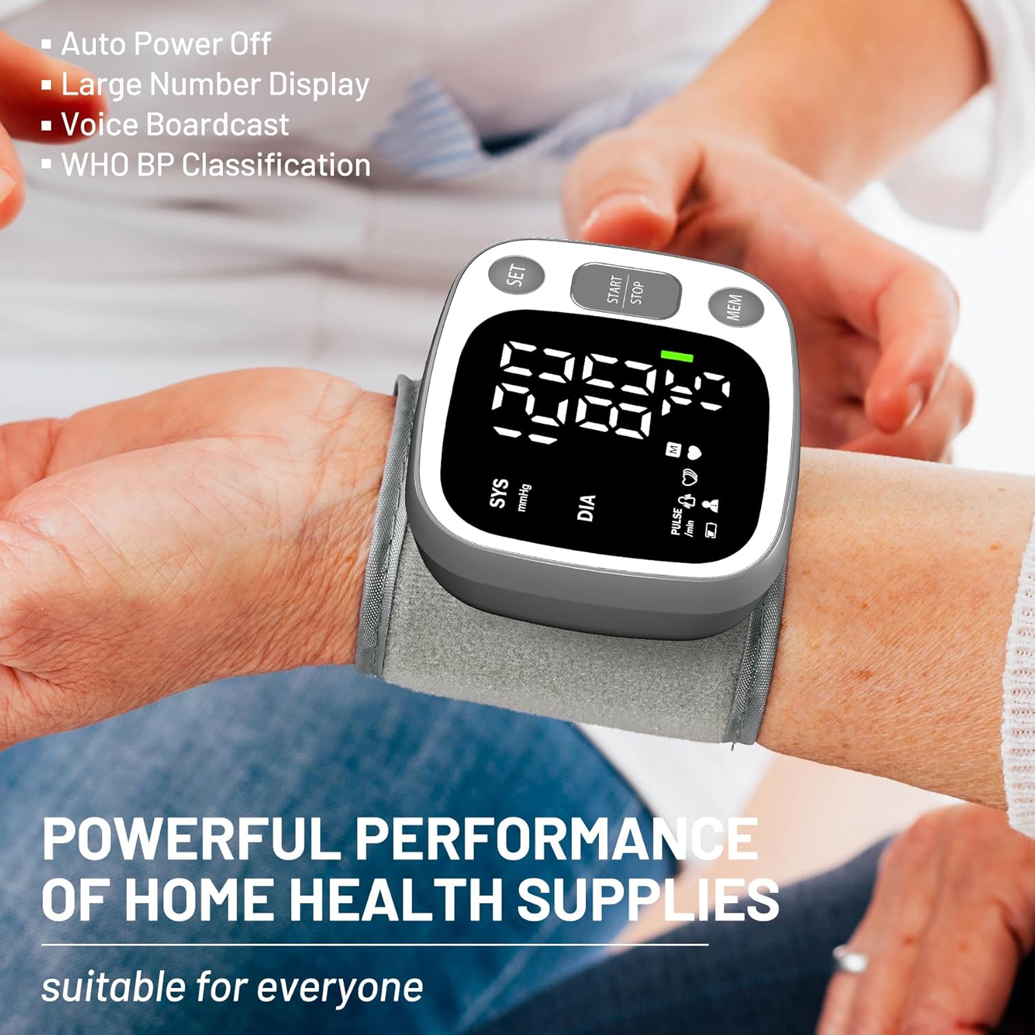 Thumbnail 6 de Oklar Home Use Wrist Blood Pressure Monitor with Voice Broadcast, 240 Memory (2 Users), USB-C Rechargeable, LED Backlit Display