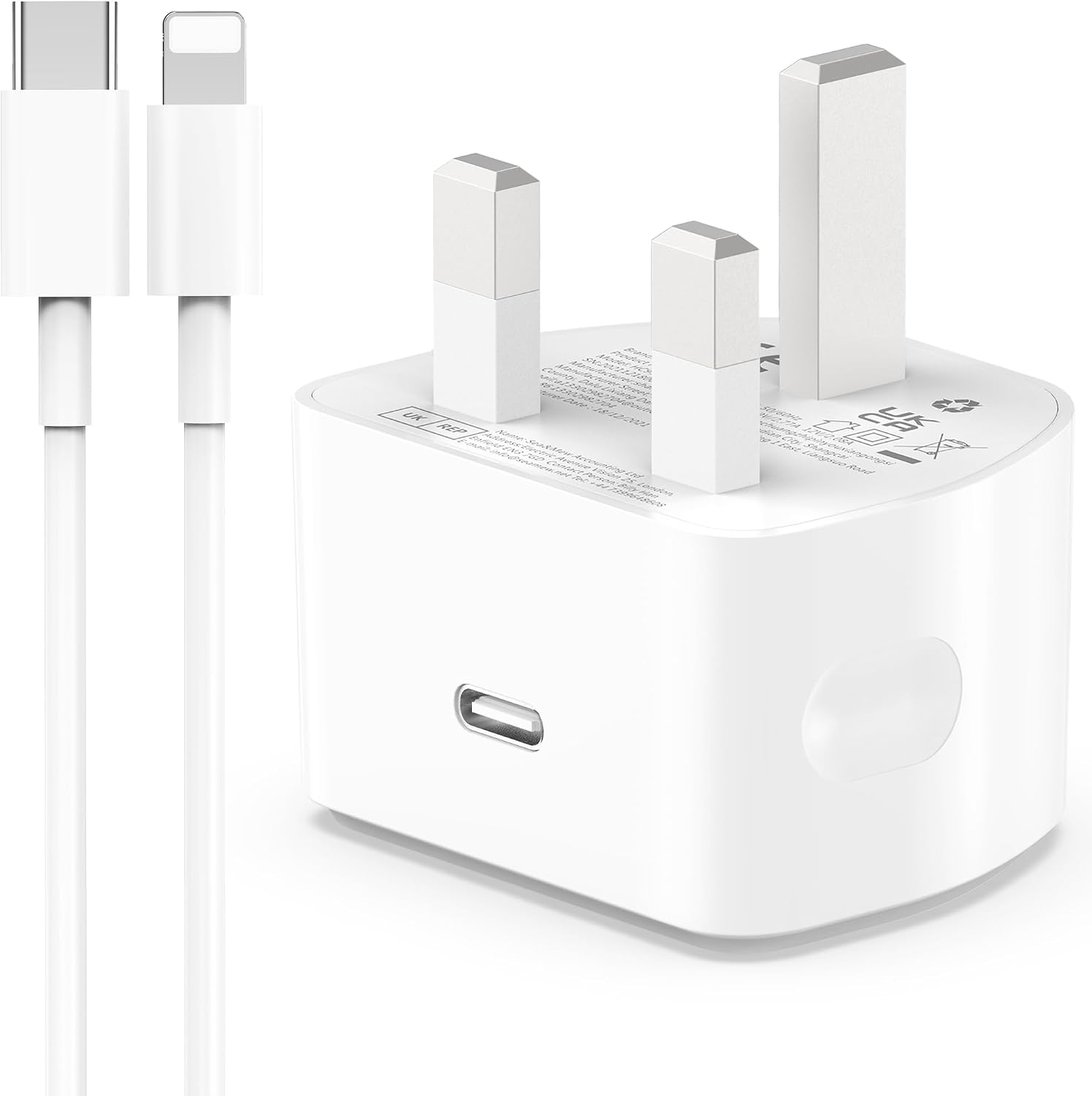 Detalle de AICCOLO 20W USB-C Fast Charger with 2m Cable for iPhone and More – UK Plug