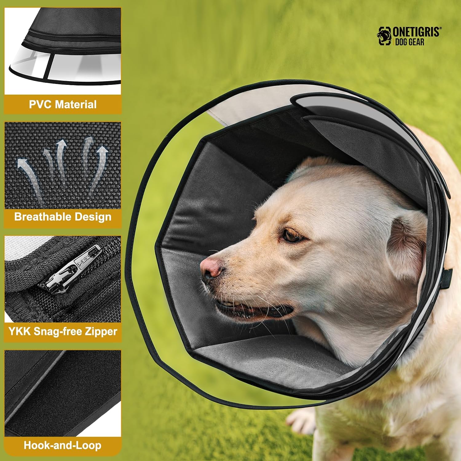 Thumbnail 6 de OneTigris Adjustable Dog Recovery Cone Collar (Soft Alternative Elizabethan Collar) – Black, Large