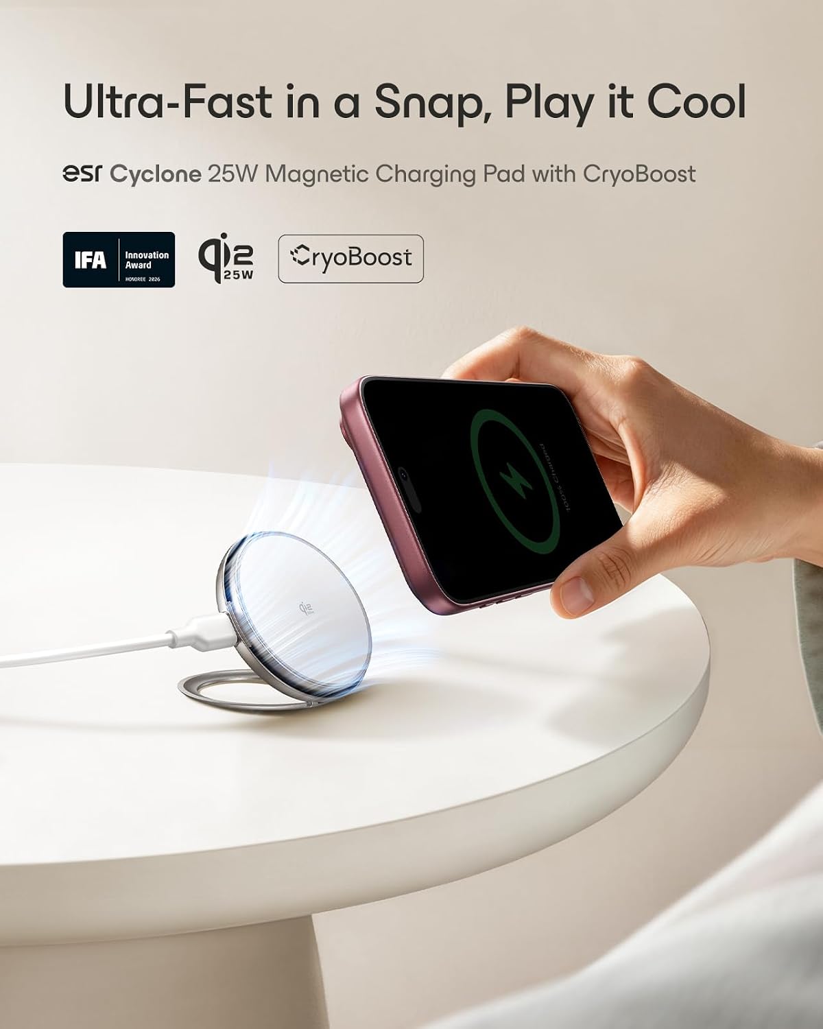 Detalle 2 de ESR 2C589 Cyclone Qi2.2 25W Magnetic Wireless Charger with Adjustable Stand