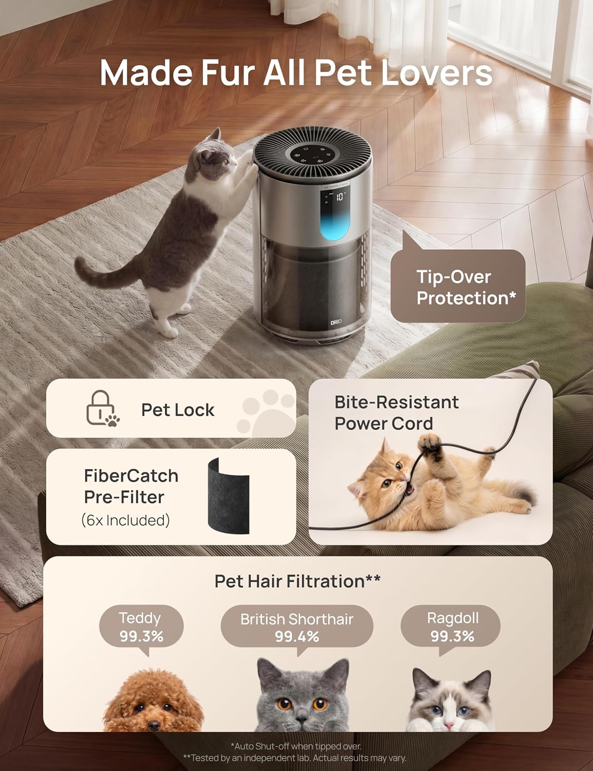 Detalle de DREO DR-HAP009AS Air Purifier with Pet Filter, Wi-Fi and Sleep Mode
