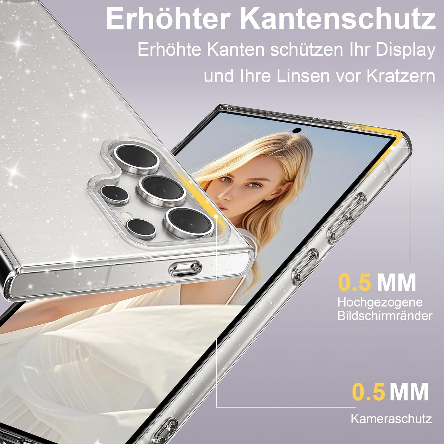 Thumbnail 4 de Glitzer Hülle für Samsung Galaxy S24 Ultra – Transparent, stoßfest und bling-glitzernd