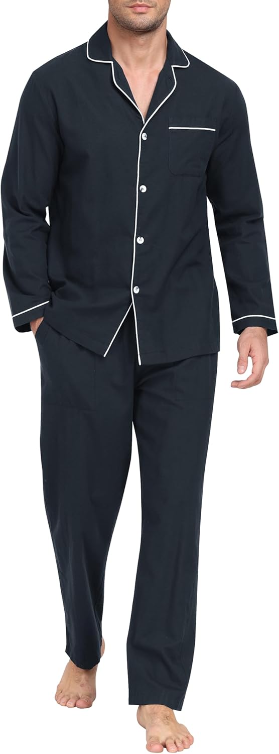 Thumbnail 1 de MoFiz Pyjama homme en coton 100% : ensemble hiver haut boutonné col V et pantalon