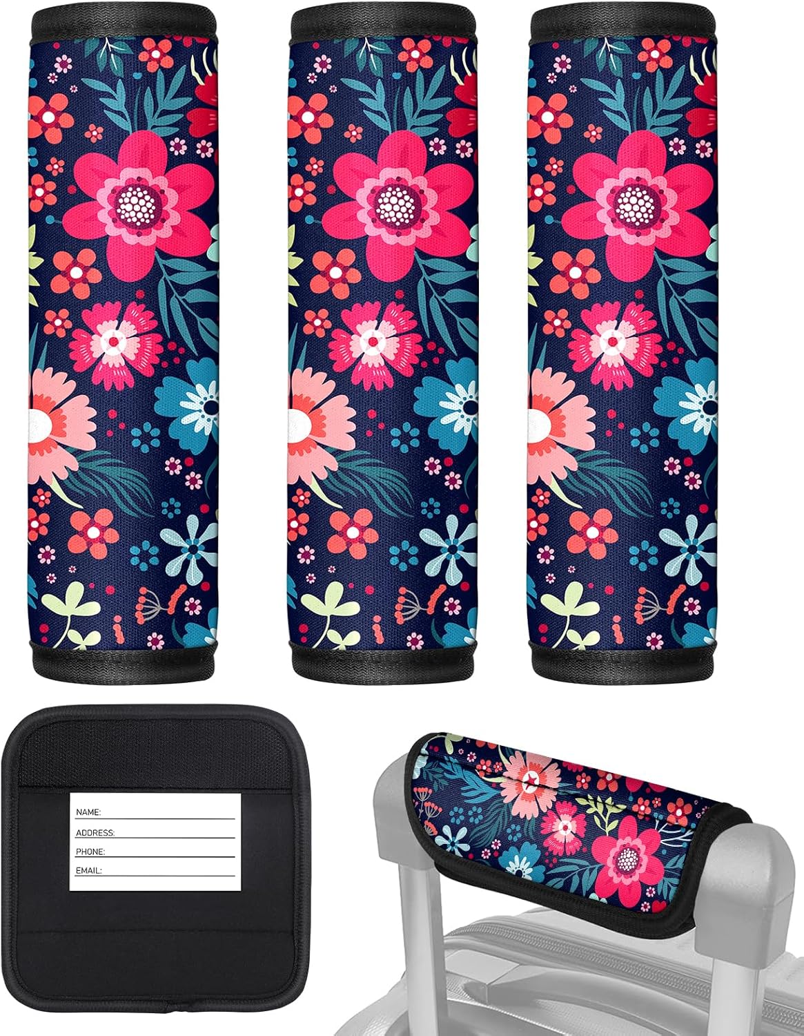 Thumbnail 6 de OffiEase Neoprene Luggage Handle Wrap Cover 3 Pcs – Velcro Suitcase Identifier Accessories (Butterfly)