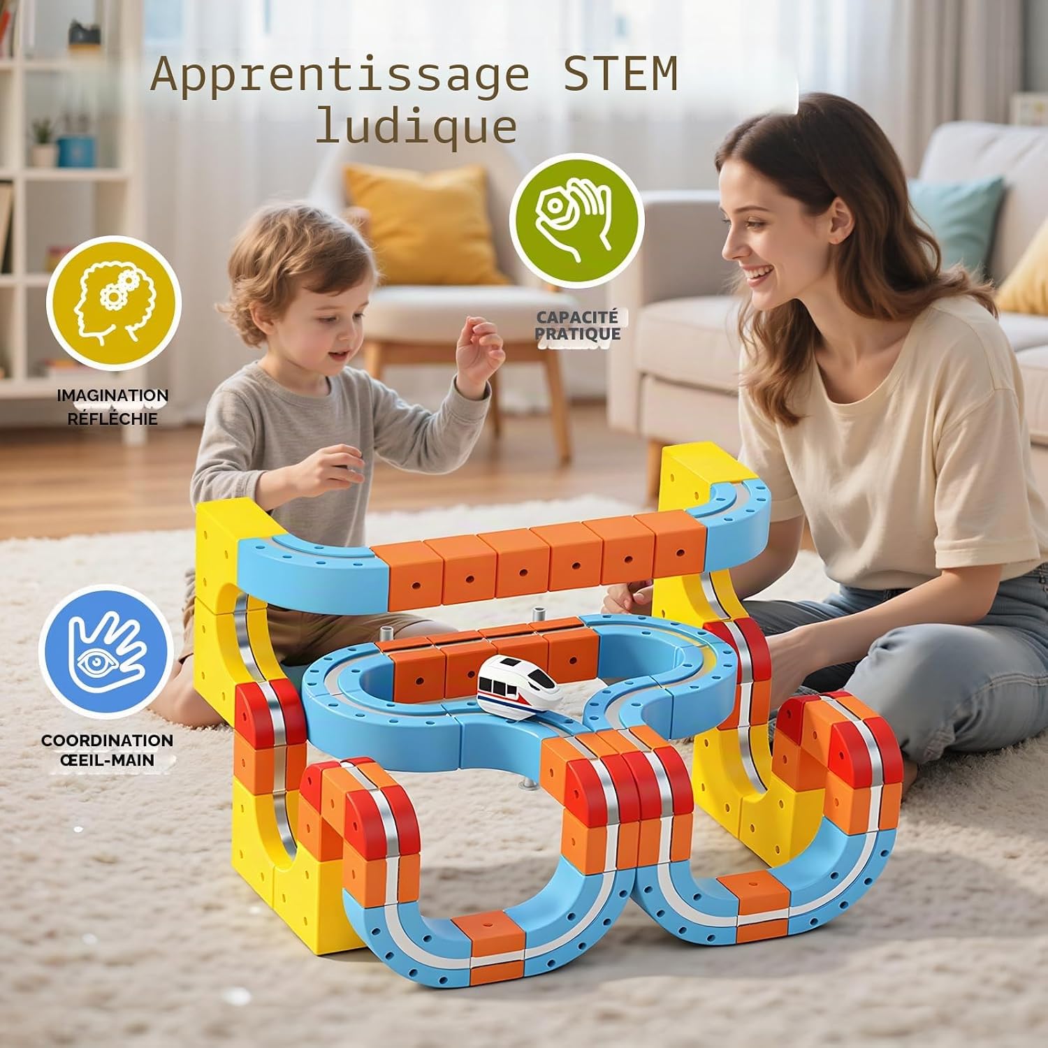 Detalle de 150 Pièces DIY Cube Track: Circuit Flexible et Train Électrique pour les enfants de 3 à 8 ans