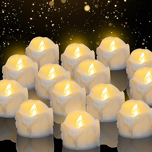 Detalle de daphomeu LED Teelichter, 14er Set – flackernde Kerzen ohne Flamme, Ø 3,6 cm x H 3,2 cm