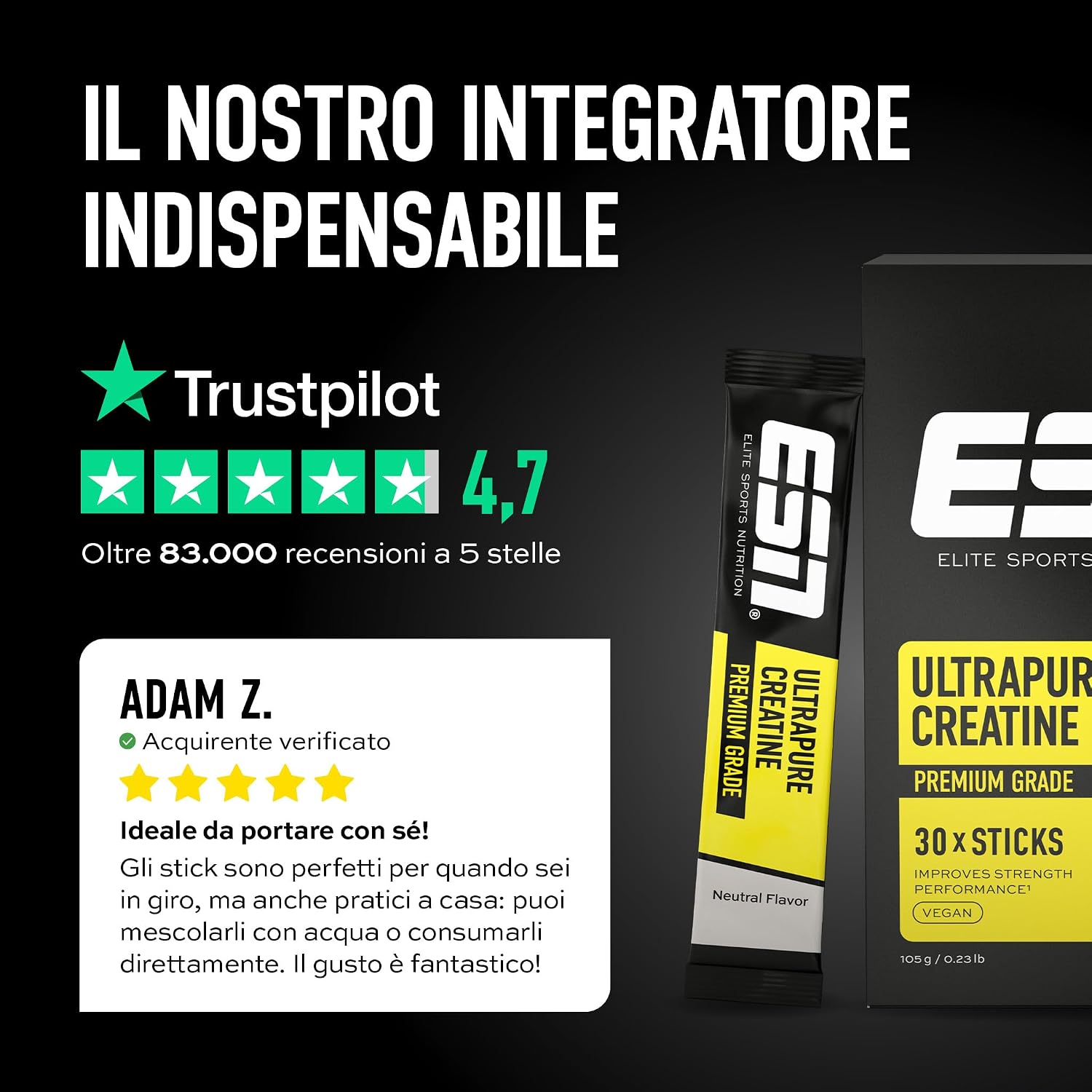 Detalle de ESN Ultrapure Creatina Monoidrato in stick – 30 bustine al gusto Ciliegia fresca, protezione vegan e solubile