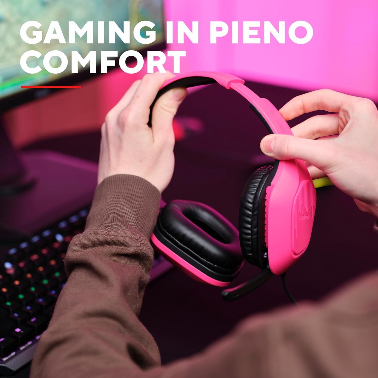 Thumbnail 6 de GXTrust 418P Rayne cuffie gaming leggere con microfono, jack 3,5 mm, cavo 2 m (rosa) per PC, Xbox, PS4/PS5 e Switch