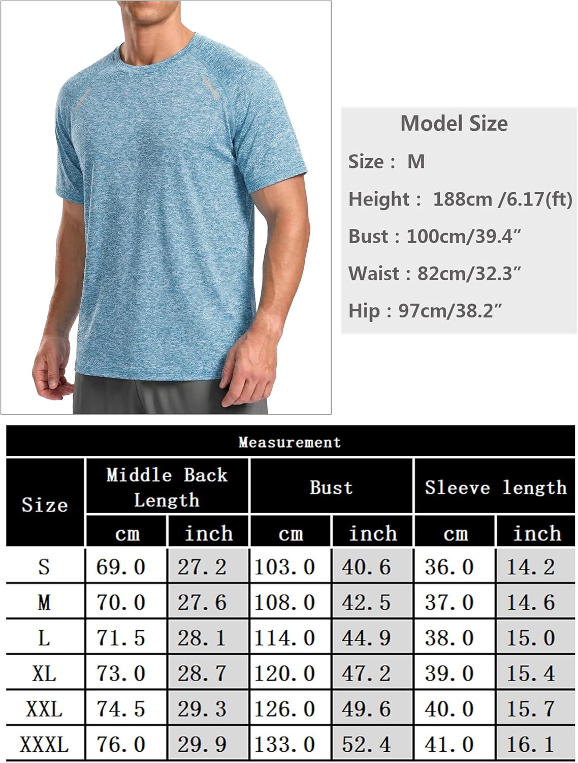 Thumbnail 5 de Quoboquo T-shirt de sport pour homme à col rond – respirante, séchage rapide et bandes réfléchissantes