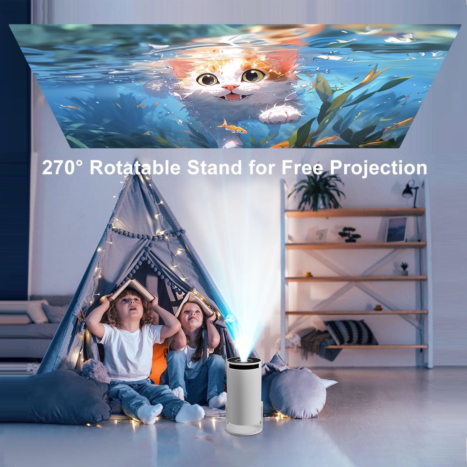 Thumbnail 6 de ZDSSY Mini Projector for Bedroom: 4K/8K Support, Android 14, WiFi 6 & BT 5.4, Auto Keystone, 180° Rotation
