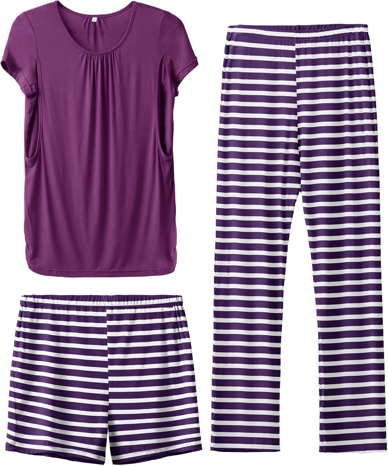 Thumbnail 6 de SUNNYBUY 3-teiliges Stillpyjama-Set für Damen – Kurzarm-Stillshirts, Umstandsshorts und Bauch-Hose