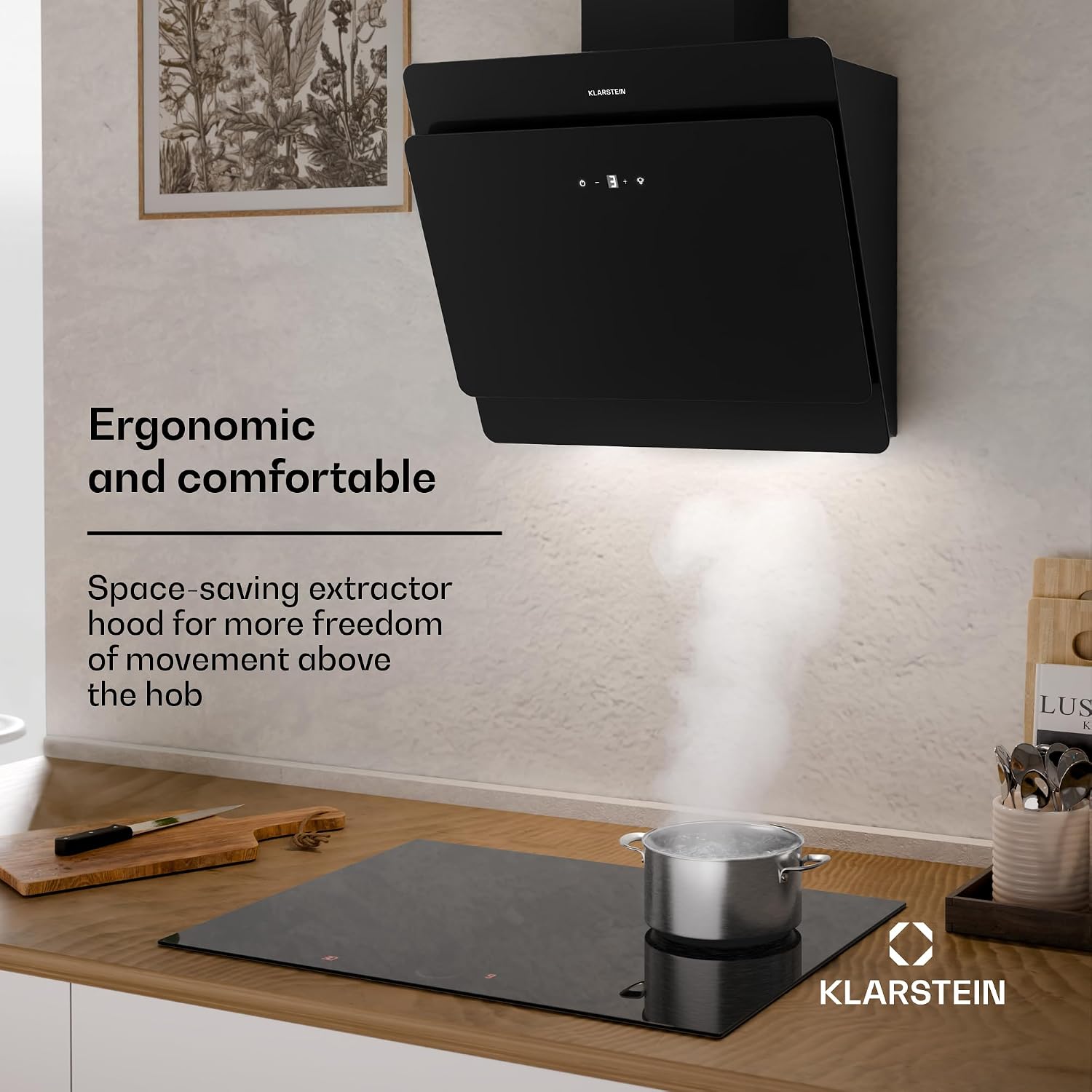 Detalle 2 de Klarstein KH607-LED-BKNEO Wall-Mounted Cooker Hood, 607m³/h, Touch Controls
