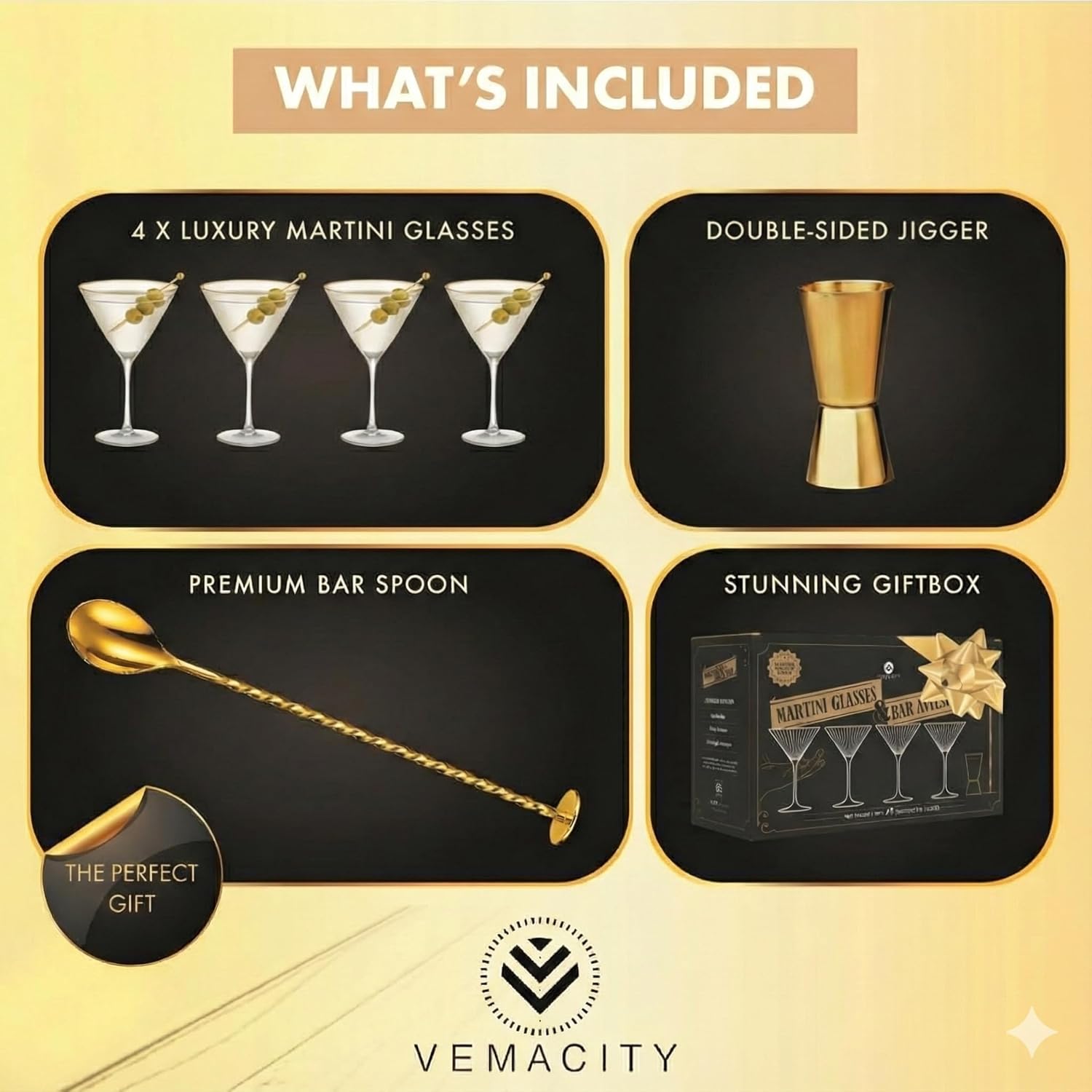 Detalle 2 de VEMACITY Ribbed Espresso Martini Glasses 7.4oz 🍸