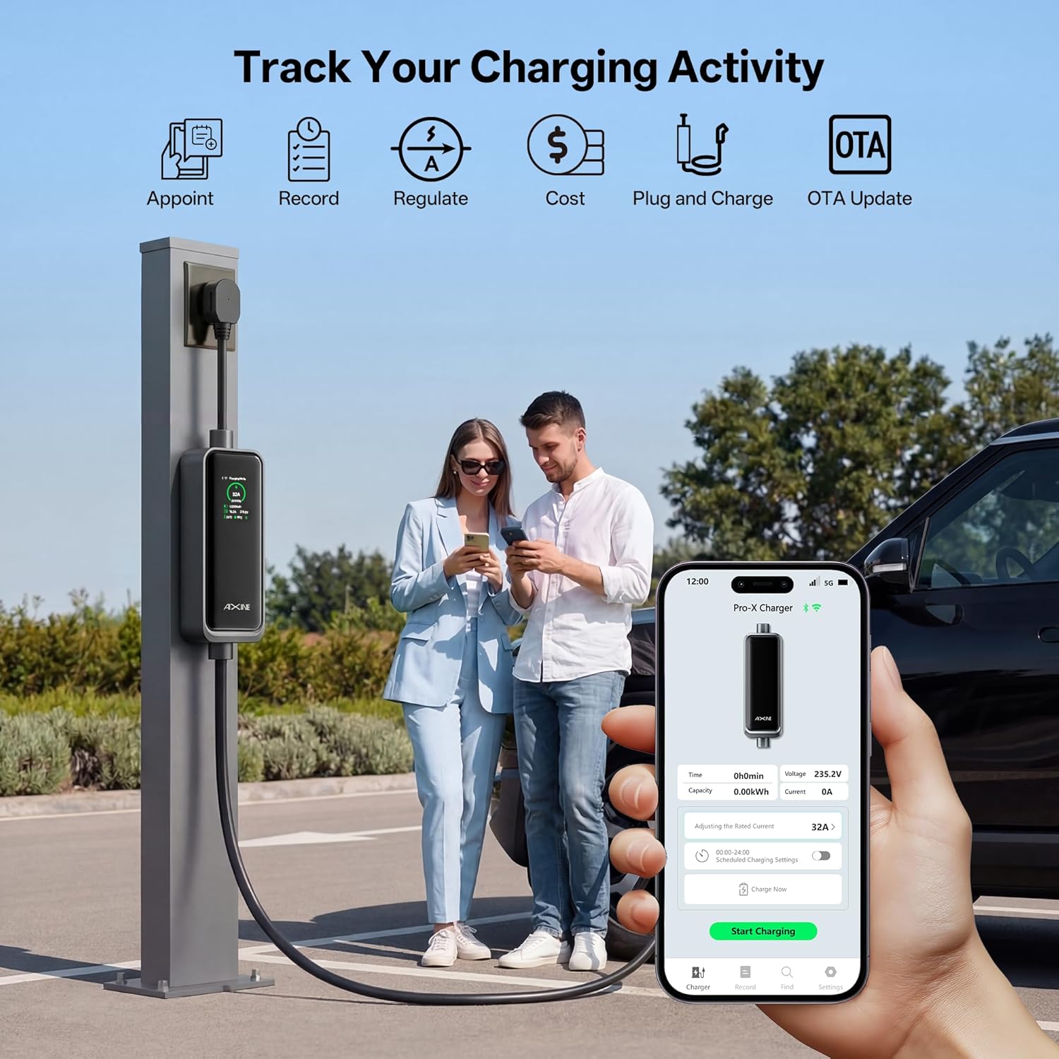 Thumbnail 1 de AIXINE Level 2 EV Charger with WiFi App — 32A, 25ft Cable, IP67, J1772 Compatible