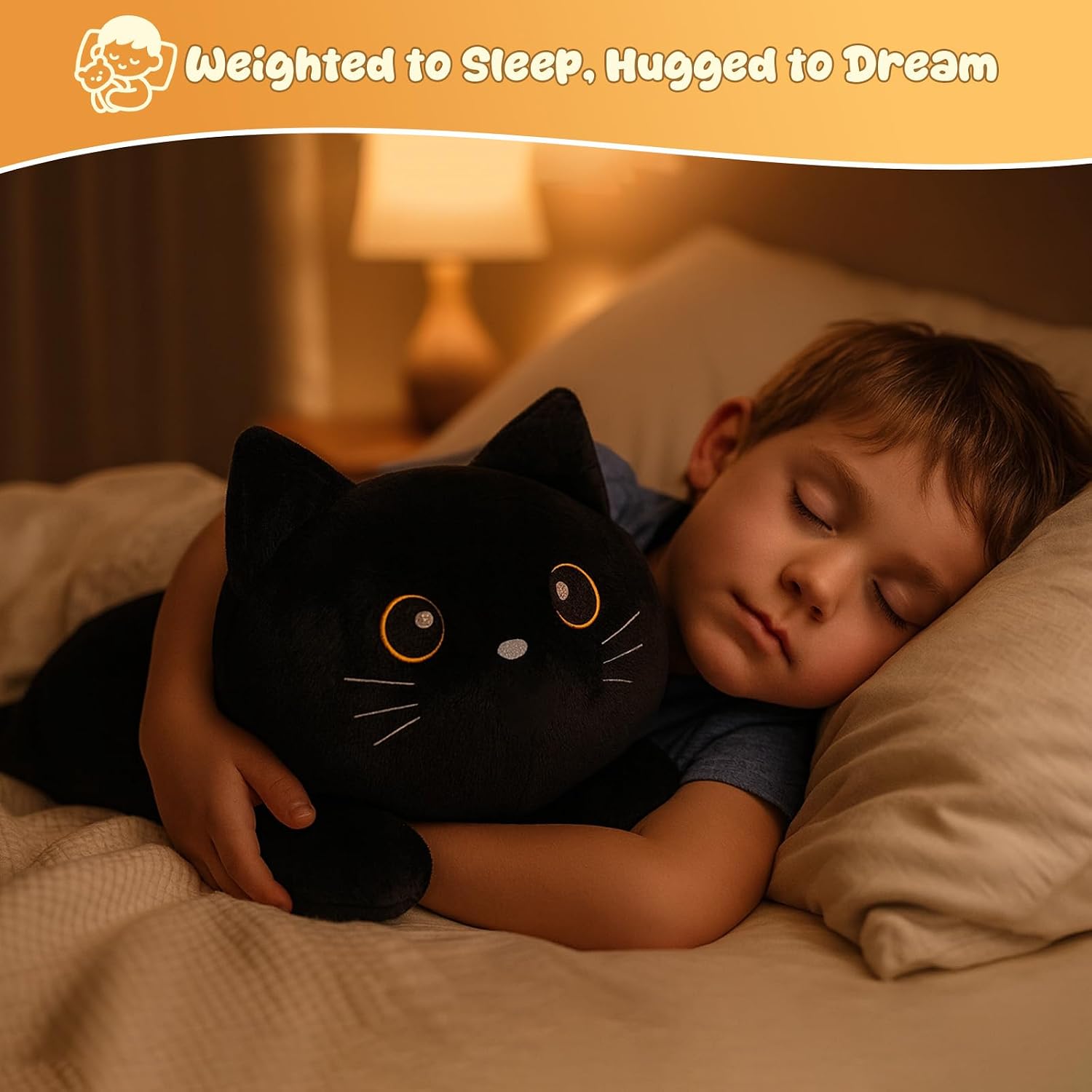 Detalle de SQEQE Weighted Black Cat Plush — 13.8-Inch Cozy Weighted Stuffed Animal