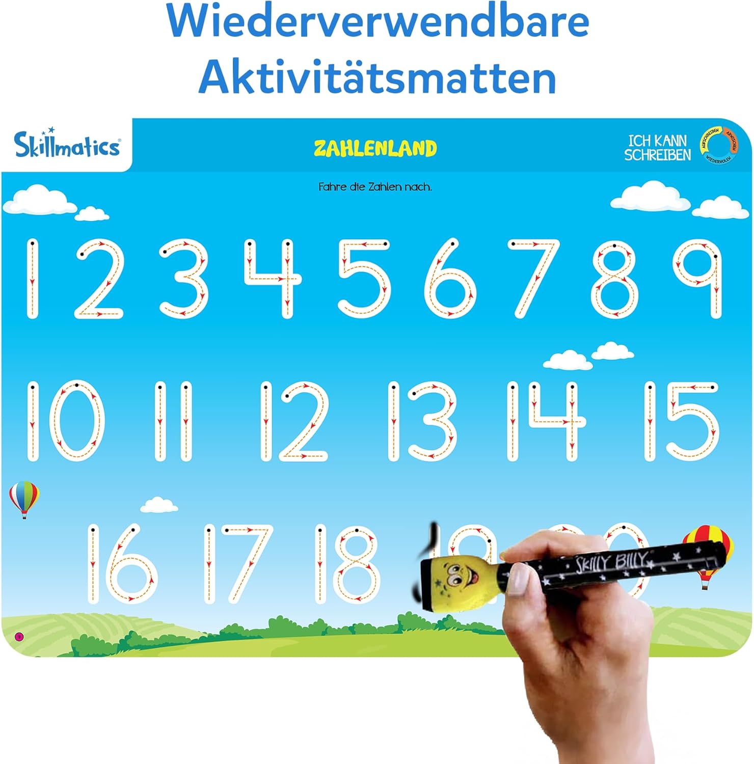Detalle 2 de Skillmatics Lernspiel – Ich kann schreiben: Wiederverwendbare Aktivitätsmatten für 3–6 Jahre