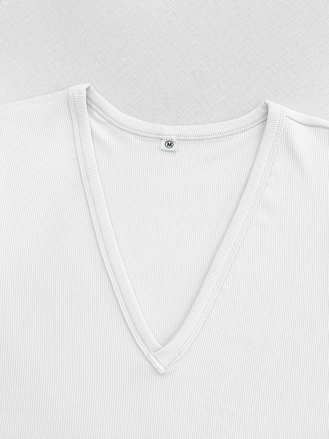 Detalle de Albe Rita Women's Ribbed Knit Cap-Sleeve V-Neck T-Shirt, Slim Fit