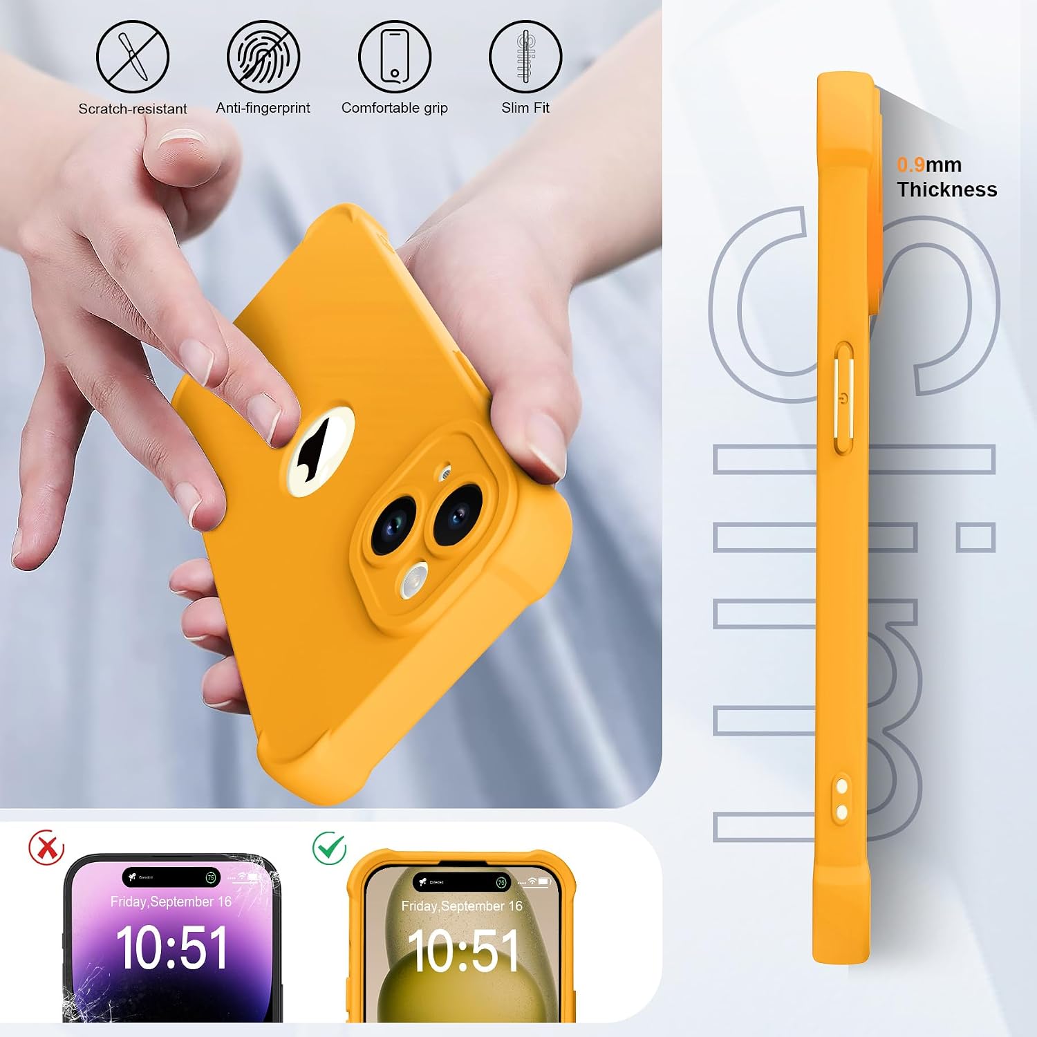 Thumbnail 4 de ORETECH Funda iPhone 15 Amarillo con Protector y Protección 15FT