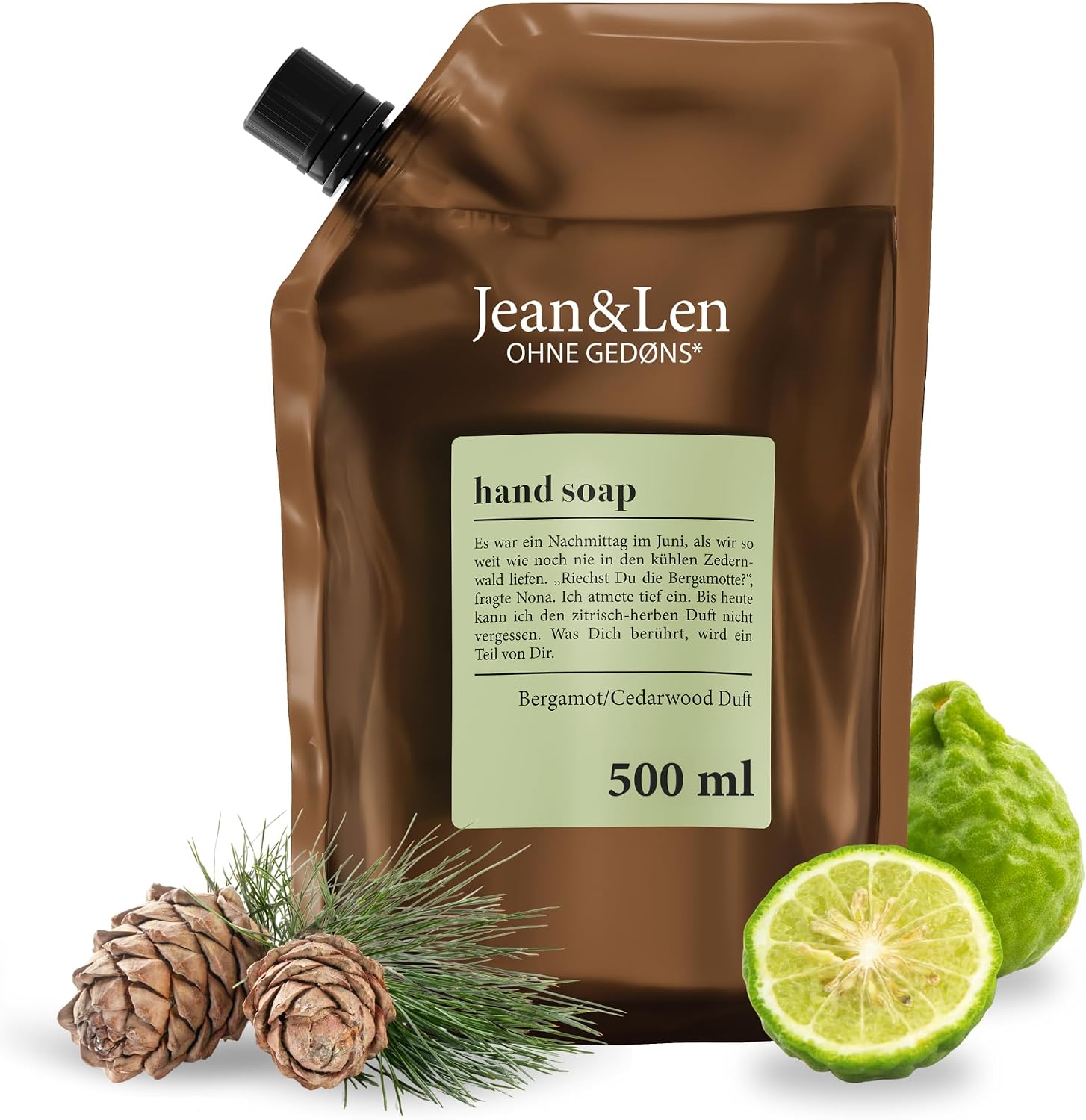 Detalle de Jean & Len Savon pour les mains Bergamote & Bois de Cèdre – Recharge 500 ml