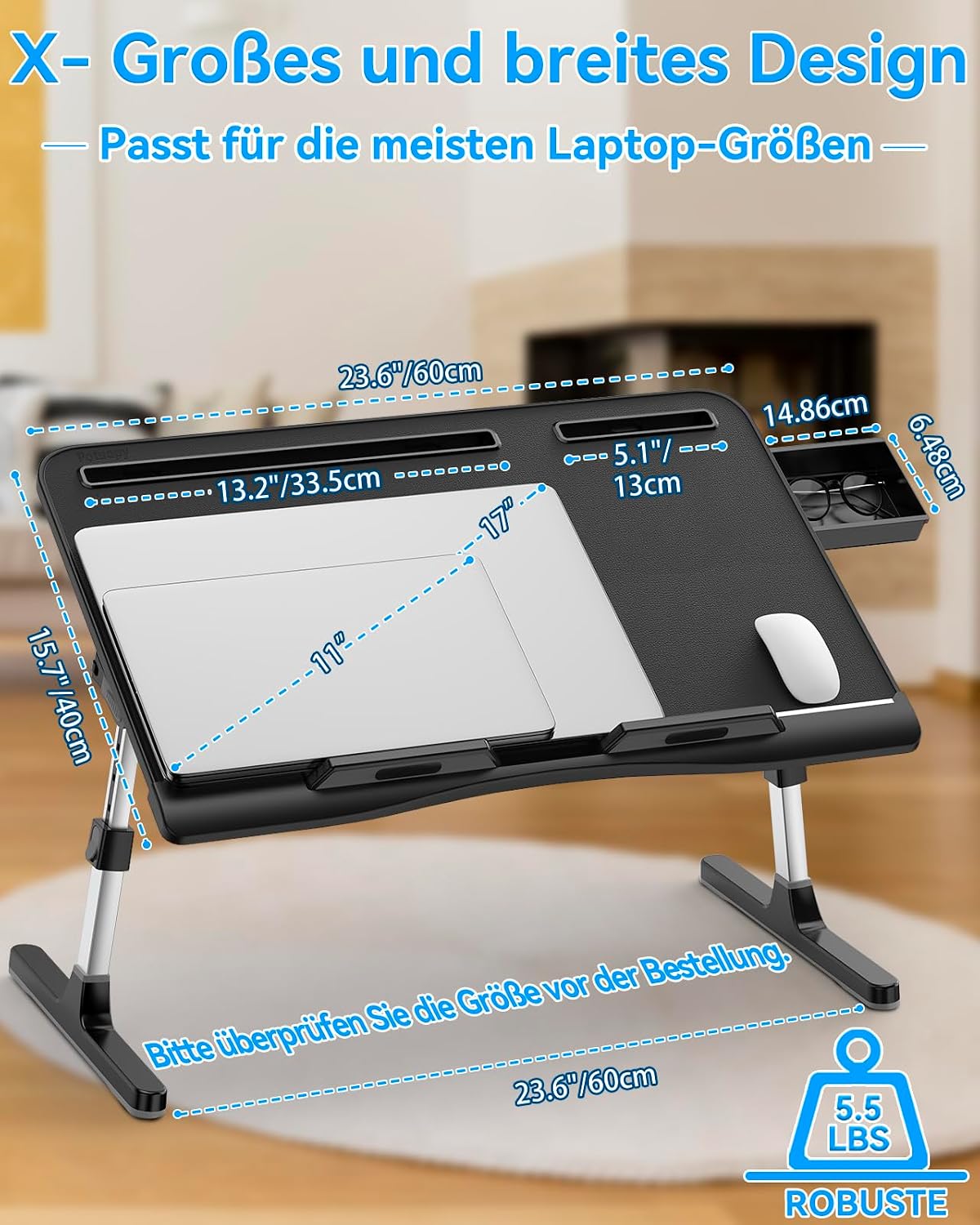 Thumbnail 3 de Betttisch Potuopy Leder Laptoptisch 60 x 40 cm