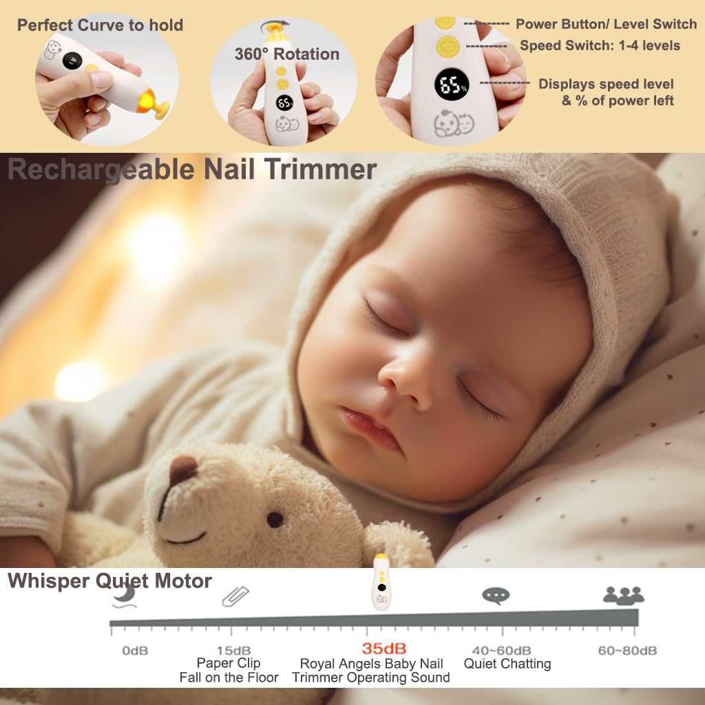 Thumbnail 3 de Baby Nagel Trimmer 21 in 1 Wiederaufladbar von Royal Angels – sicherer Nagelpflegesatz für Neugeborene und Kleinkinder (Mango)