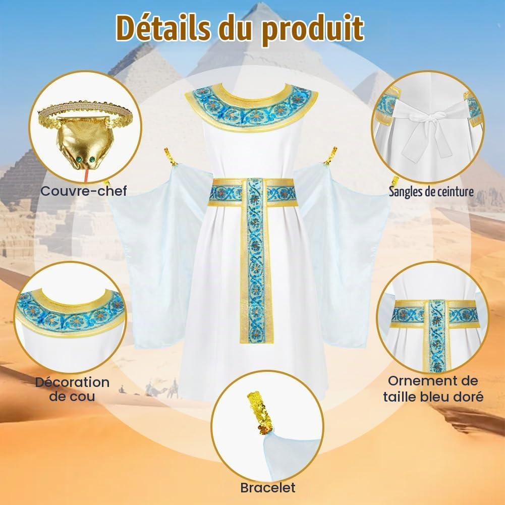 Detalle de Alaoo Egyptisch koninginnenkostuum voor meisjes, maat S, 6-7 jaar