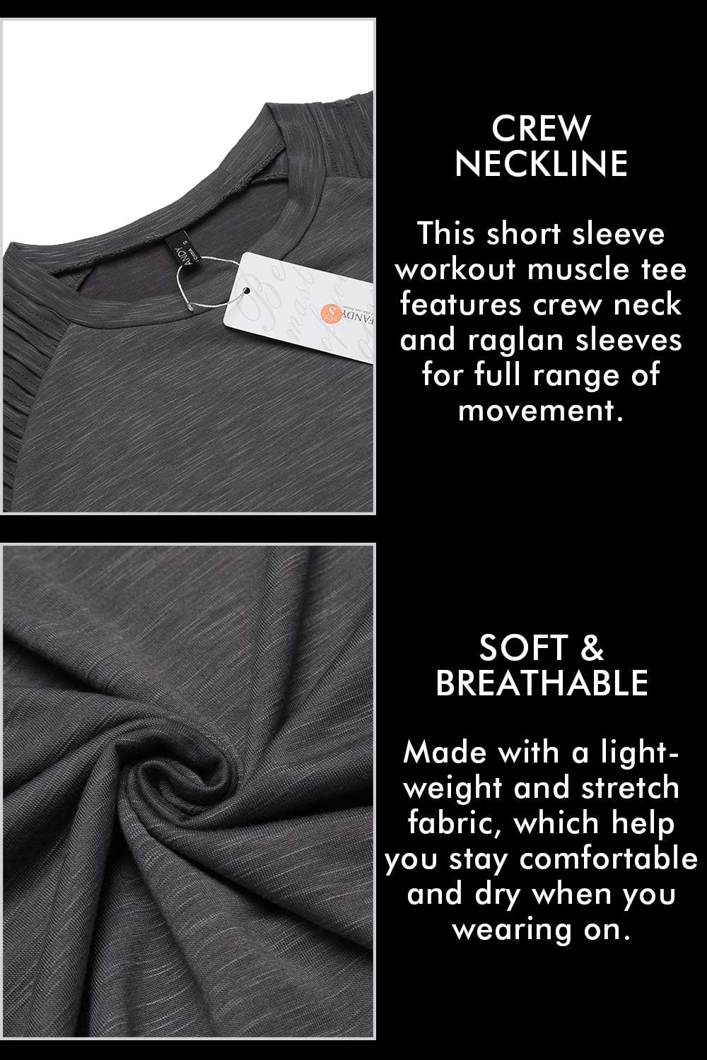 Detalle 2 de COOFANDY muscle t-shirt with pleated raglan