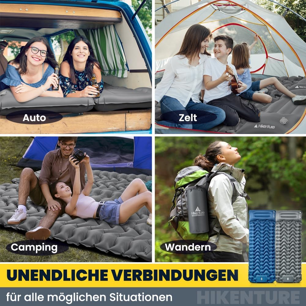 Detalle de HIKENTURE Isomatte Camping – 10 cm Höhe, kompakt aufgeblasen mit Fußpumpe, 198 × 70 cm