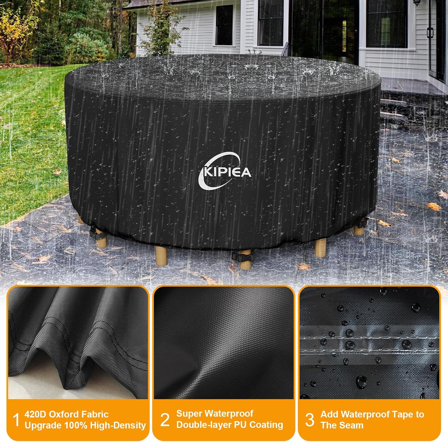 Detalle de Kipiea Extra Large Garden Furniture Covers Waterproof, Heavy Duty 420D (345 x 188 x 71cm)