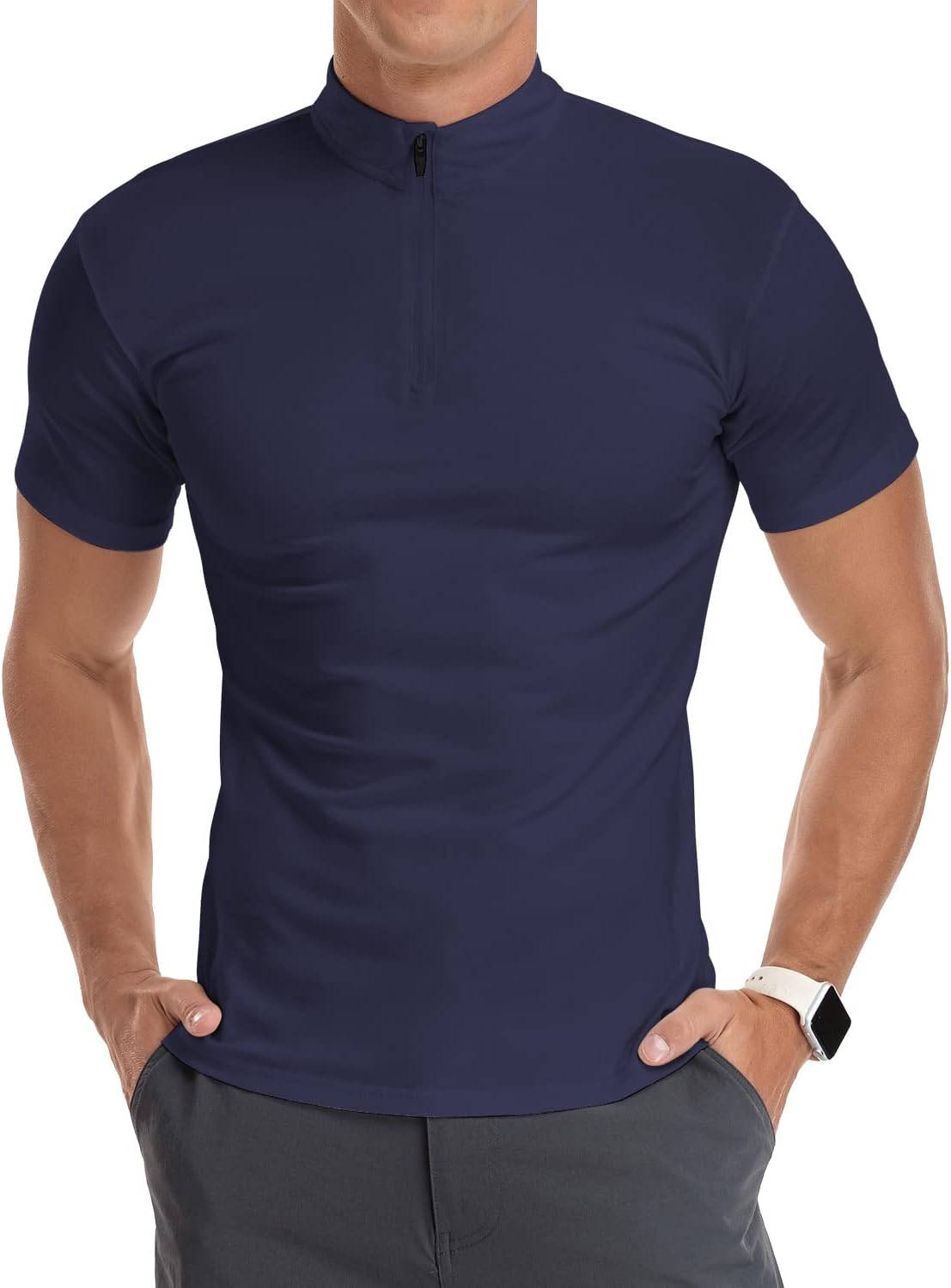 Detalle 2 de KUYIGO Men's Long & Short Sleeve Polo Shirts 1/4 Zip – Slim Fit Cotton Casual Top
