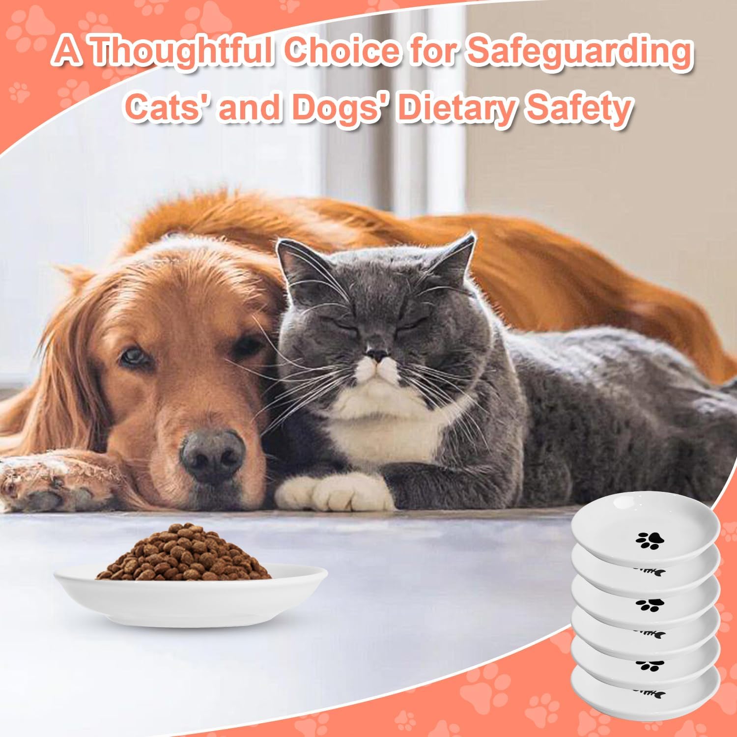 Thumbnail 6 de 6er Set Keramik-Futternäpfe für Katzen (15 cm) – Katzennapf mit Fisch- und Pfotenmotiv, ohne Silikonbasis