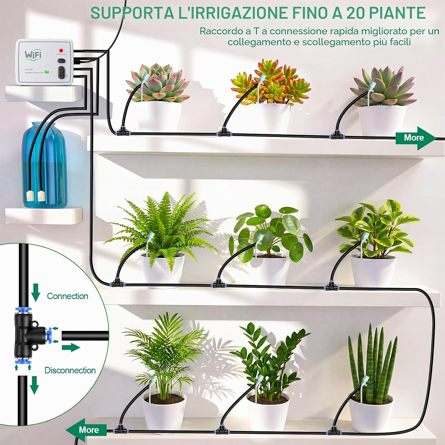 Thumbnail 1 de Sistema di irrigazione automatico a doppio canale con controllo remoto via app per 20 piante in vaso