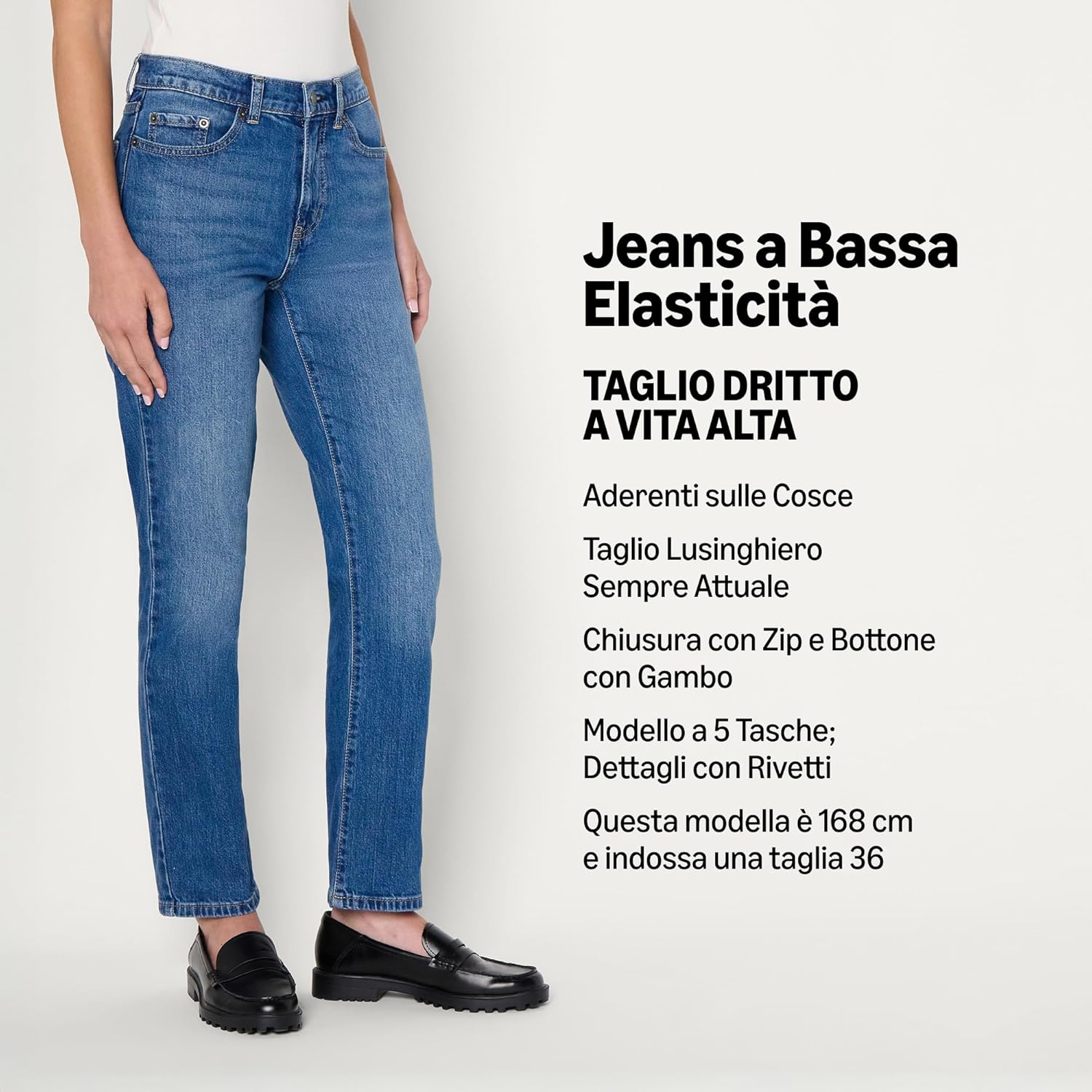 Detalle 2 de Amazon Essentials Jeans vita alta a gamba dritta Donna – Blu Medio, 42