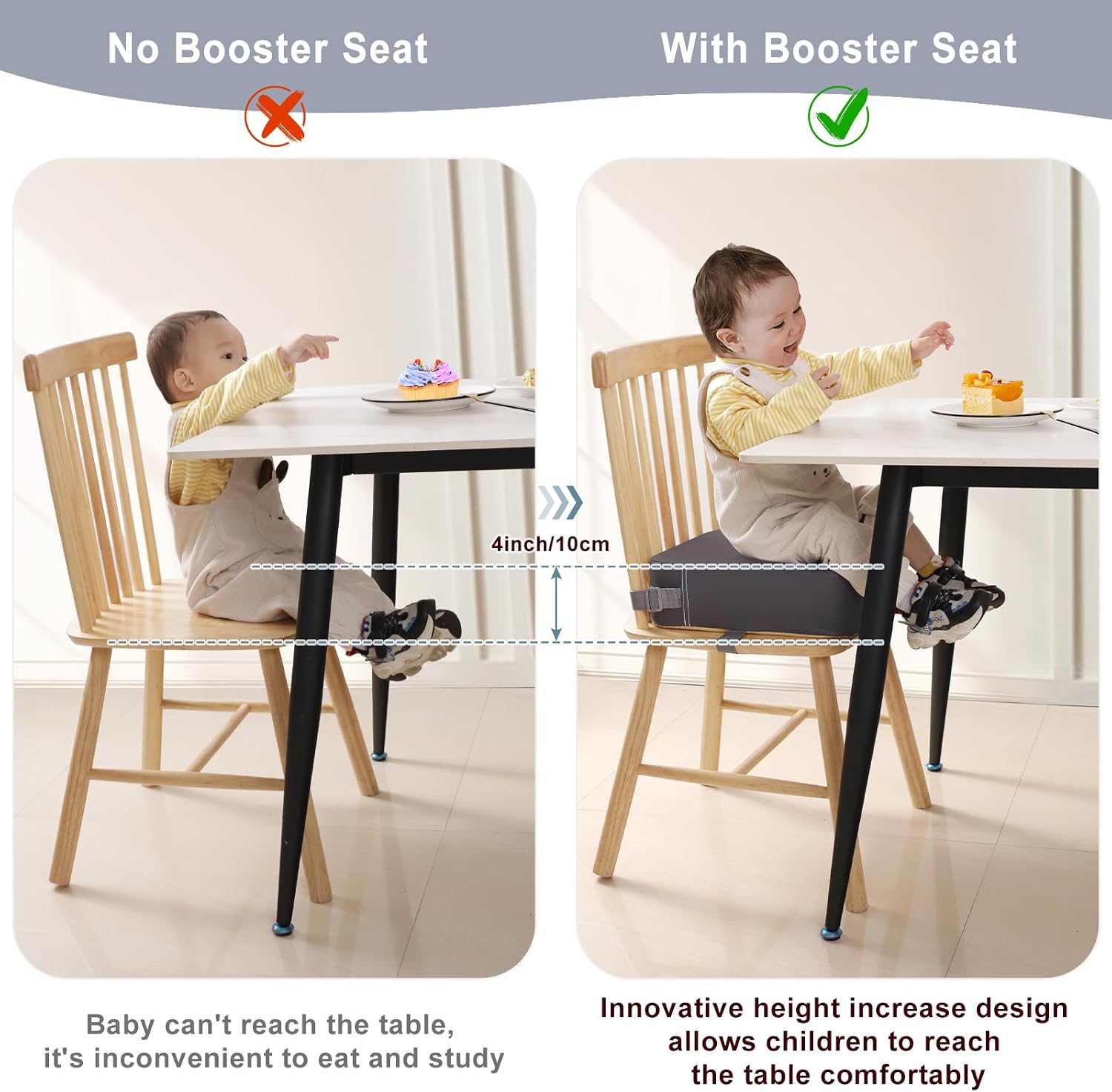 Detalle de TOTIDYH Toddler Booster Seat for Dining Chair (Grey) with 2 Adjustable Straps