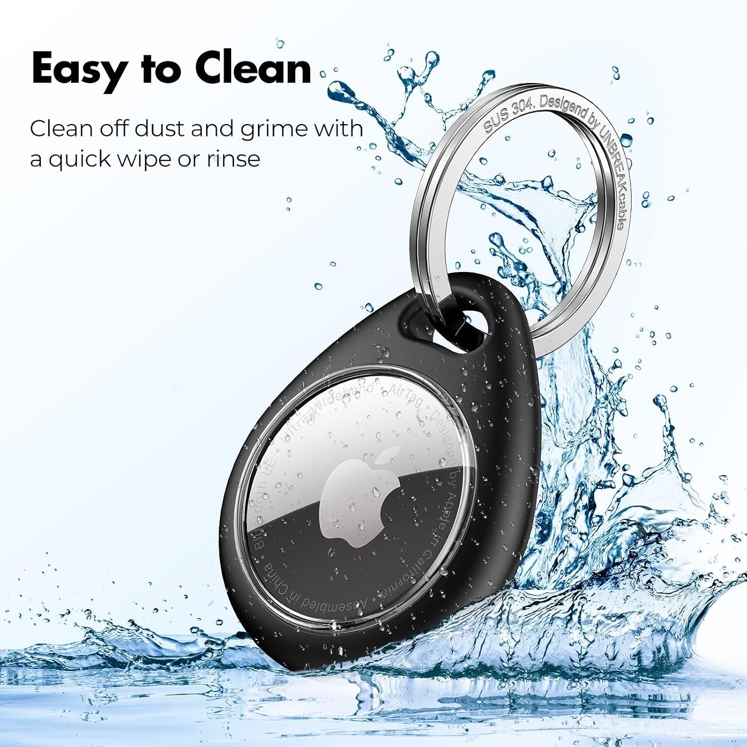 Detalle de UNBREAKcable AirTag Holder 4-Pack: Tight Fit, Durable TPU Protection with 304 Stainless Steel Key Ring