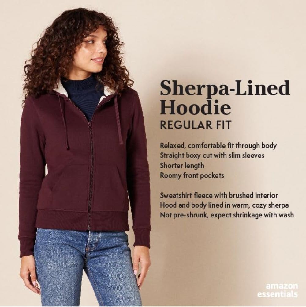 Detalle 2 de Amazon Essentials Women's Sherpa-Lined Fleece Full-Zip Hooded Jacket with Drawstring (Plus Size)