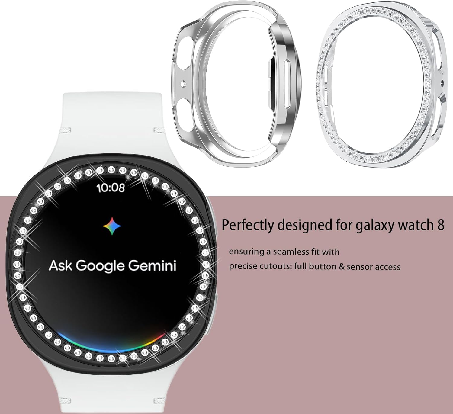 Detalle de 4X Bling Case for Samsung Galaxy Watch 8 40mm (2025) — Diamond Bumper Hard PC Cover (Black/Rosegold/Silver/Gold)