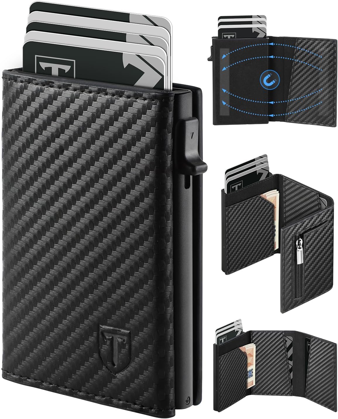 Detalle de TEEHON Porta Carte di Credito da Uomo e Donna | Portafoglio Slim RFID con ZIP e Chiusura Magnetica