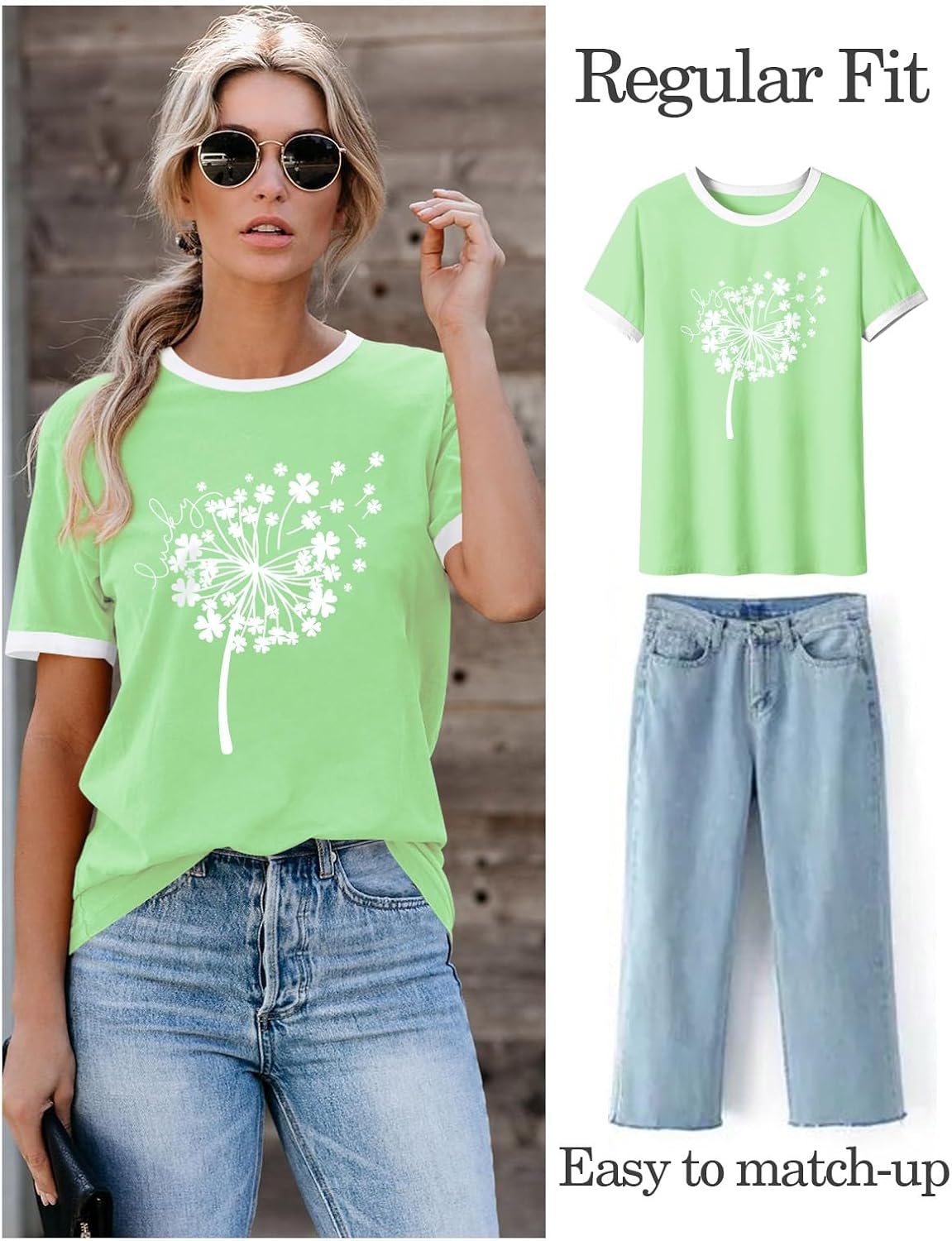 Detalle de WIEIYM Women's Dandelion Bird Printed Summer Tee