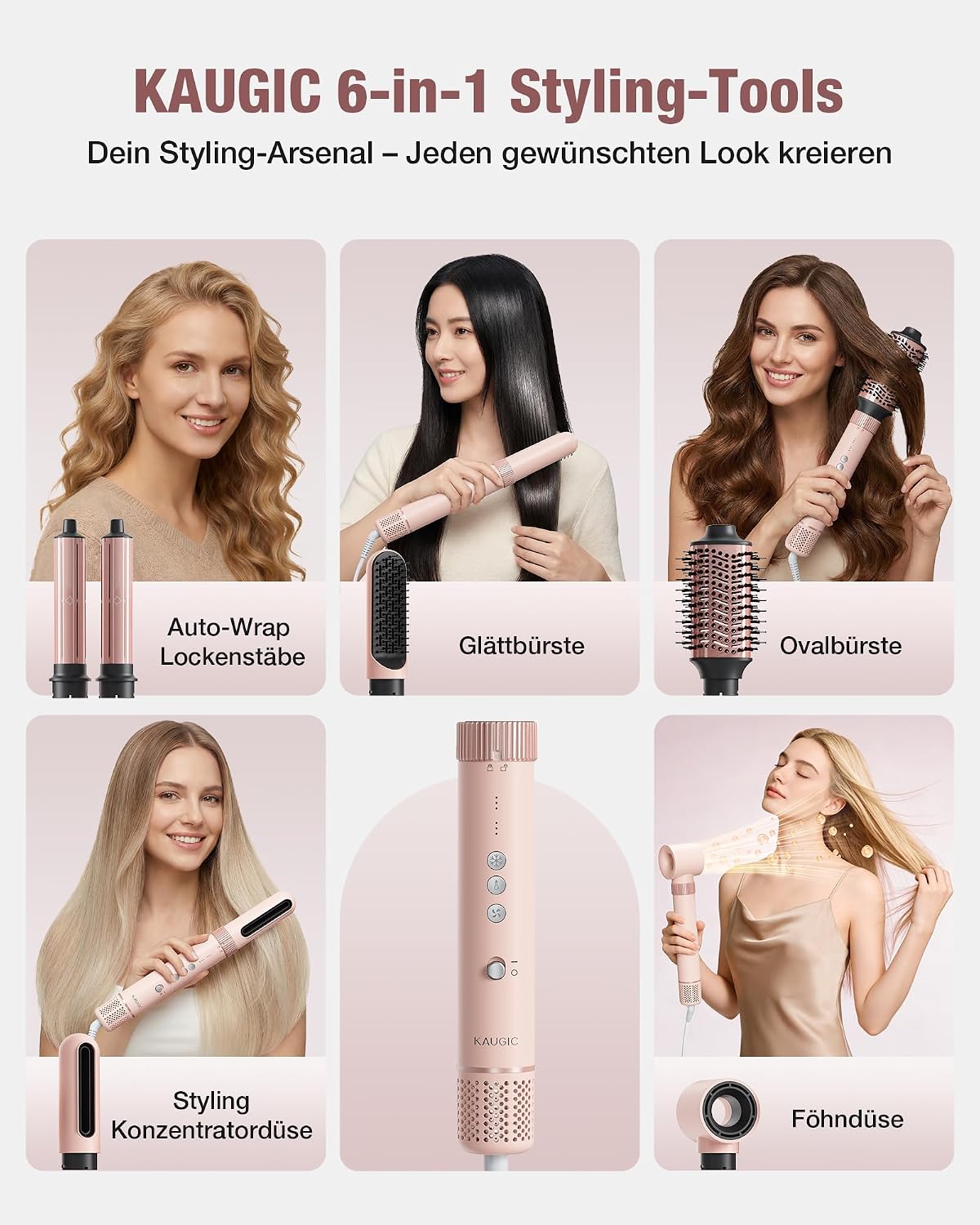 Detalle 2 de KAUGIC 6-in-1 Hot Air Hairstyler Profi Rundbürstenföhn