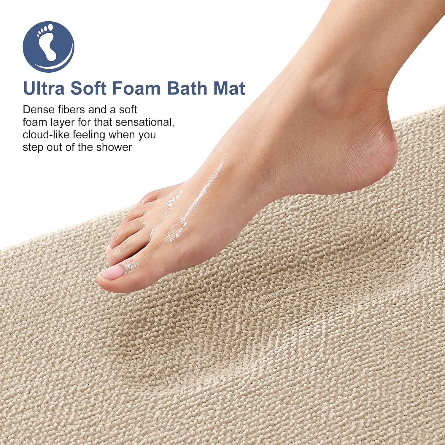Detalle 2 de OLANLY 47 x 32-Inch Memory Foam Bath Mat, Beige, Machine Washable