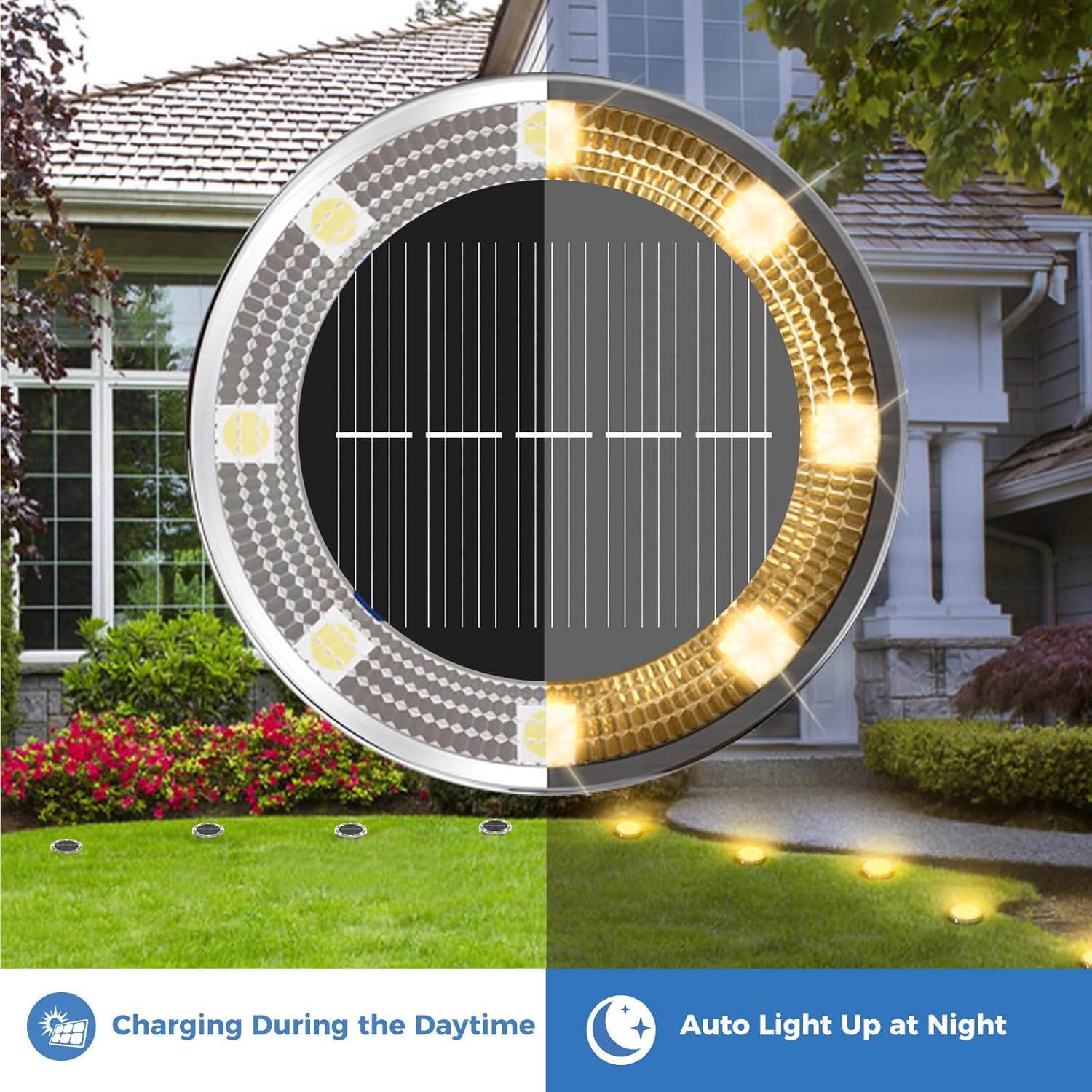 Thumbnail 2 de Peasur 6-pack solar ground disc lights for outdoor pathways (warm white)