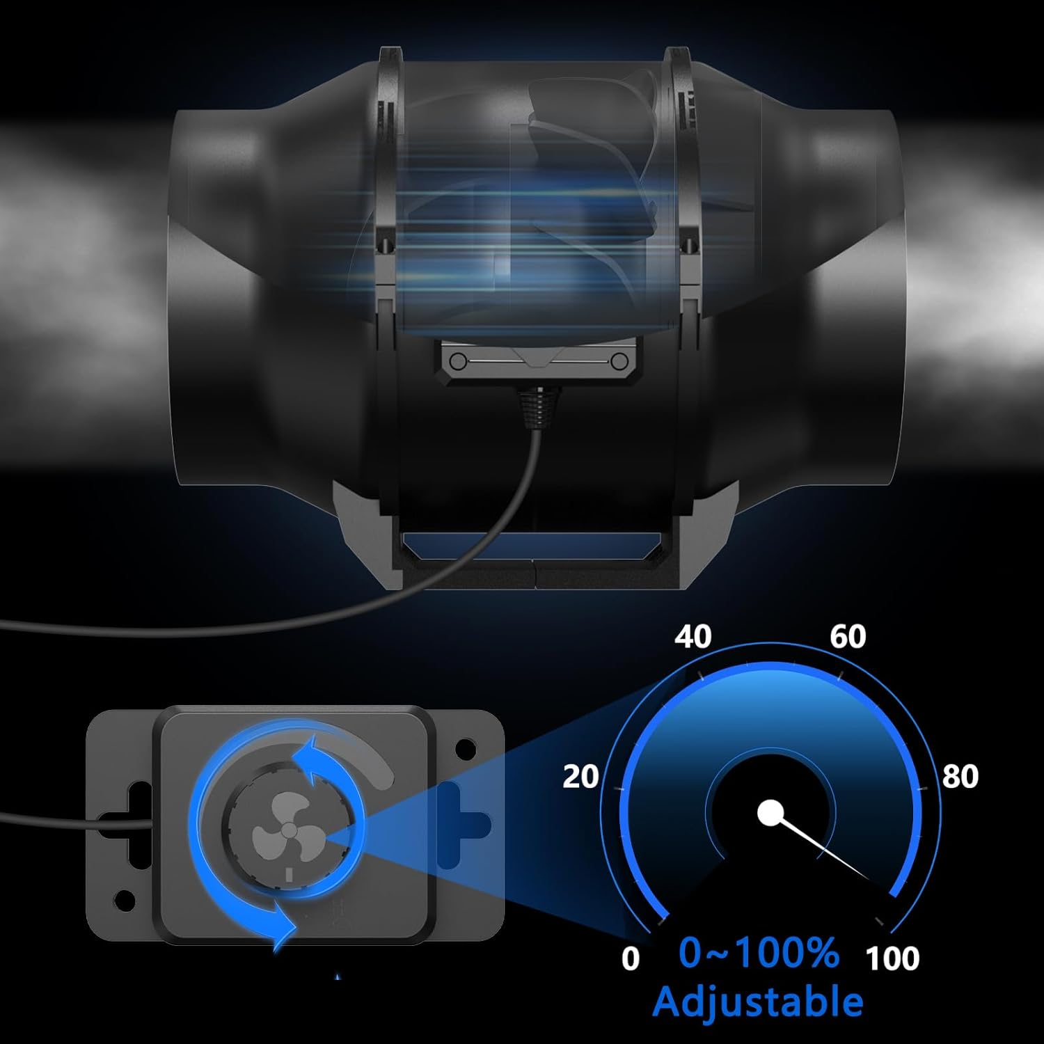 Thumbnail 2 de Aygrochy ventilatore tubolare regolabile 100 mm con motore EC trifase e regolatore velocità