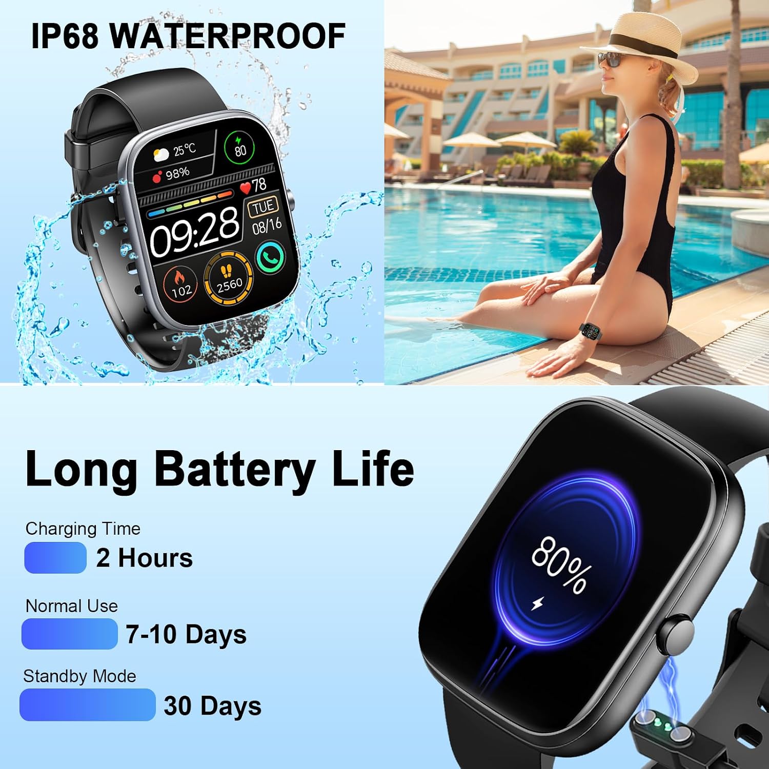 Thumbnail 6 de Montre connectée homme/femme 1,91” HD avec appels Bluetooth, capteur fréquence cardiaque et SpO2, IP68
