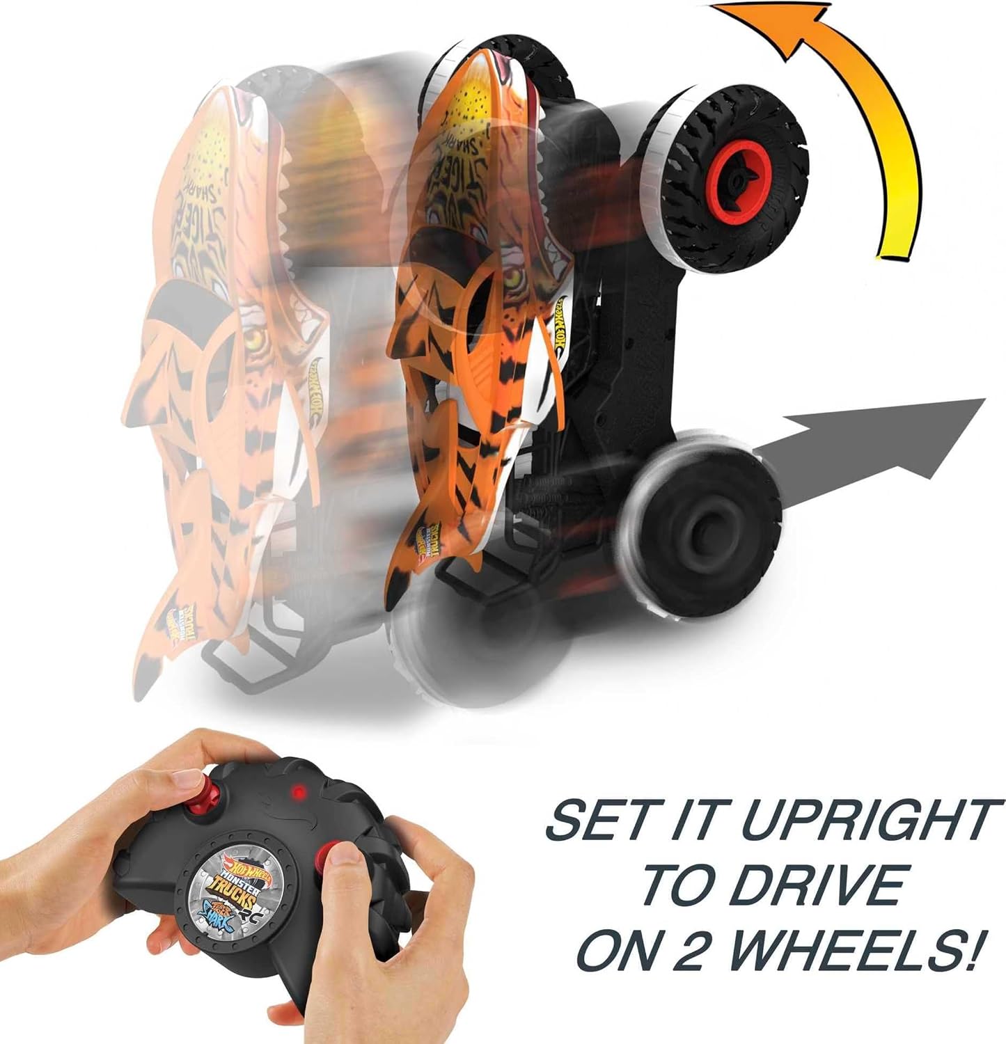 Detalle de Hot Wheels Monster Trucks Tiger Shark l'Inarrestabile – Veicolo radiocomandato 1:15 4x4 per bambini 4+ anni (HGV87)