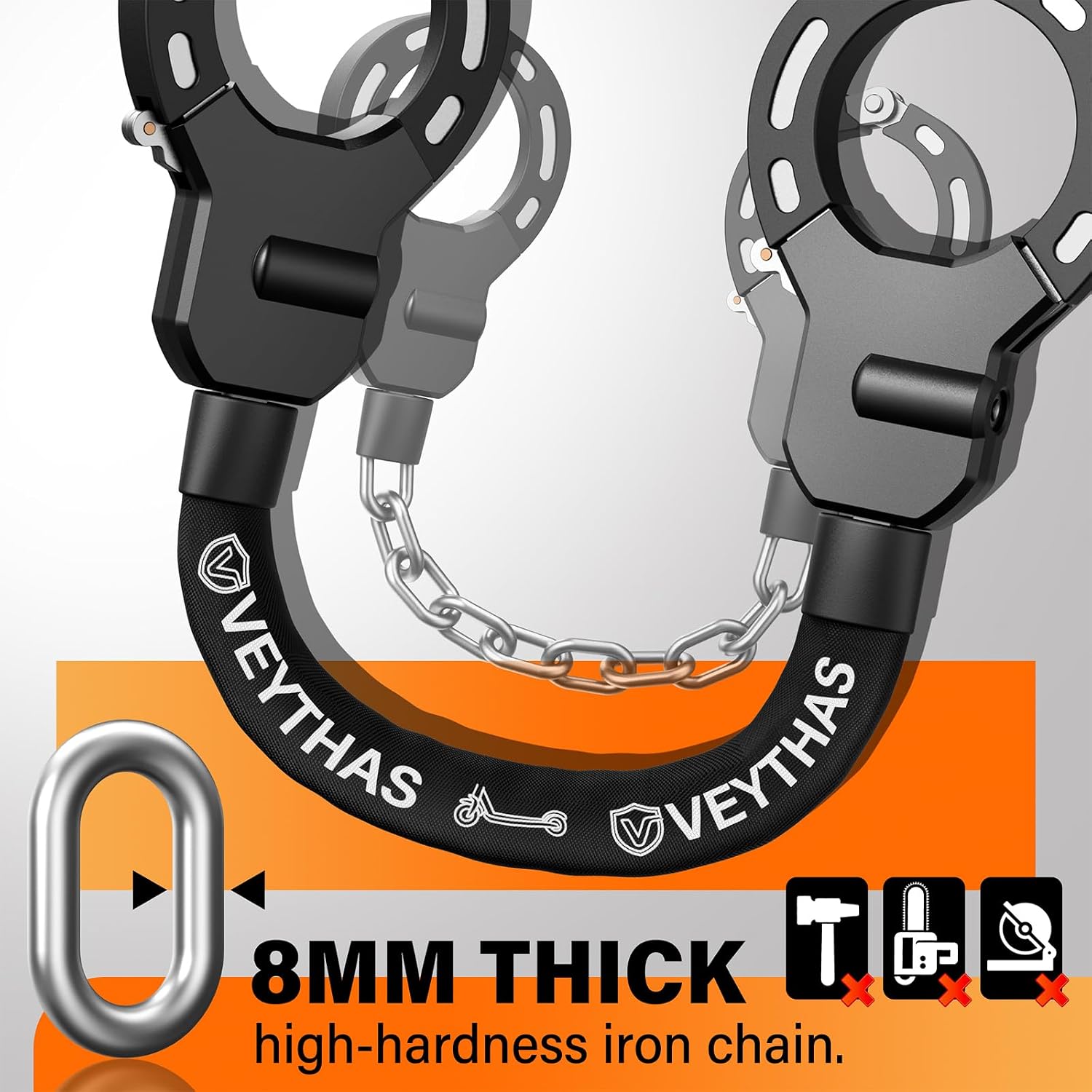 Detalle de E-Scooter Schloss mit Tasche – 8-mm Handschellenschloss (90/97 cm) für maximale Sicherheit