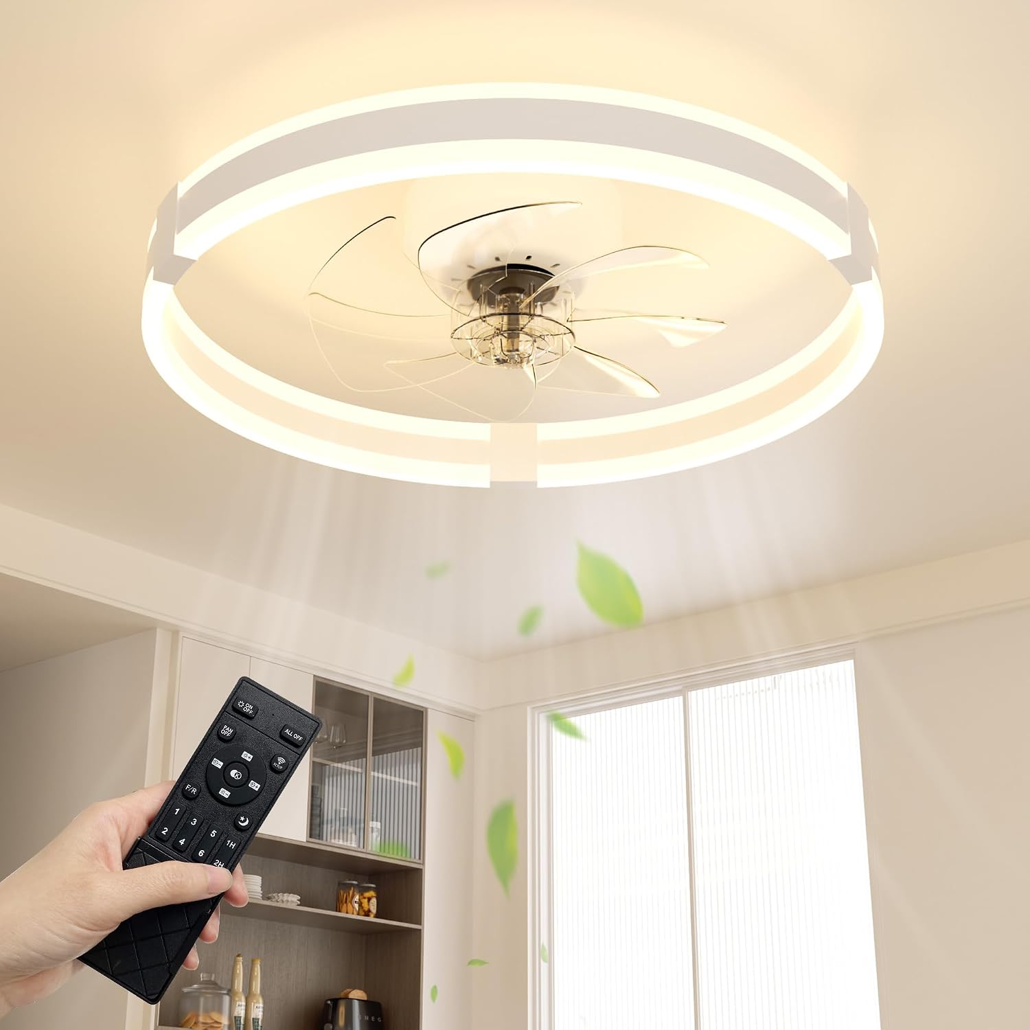 Detalle de NIORSUN 50cm Ceiling Fan with Lights & Remote: Quiet, Dimmable LED + 6 Speeds for Everyday comfort